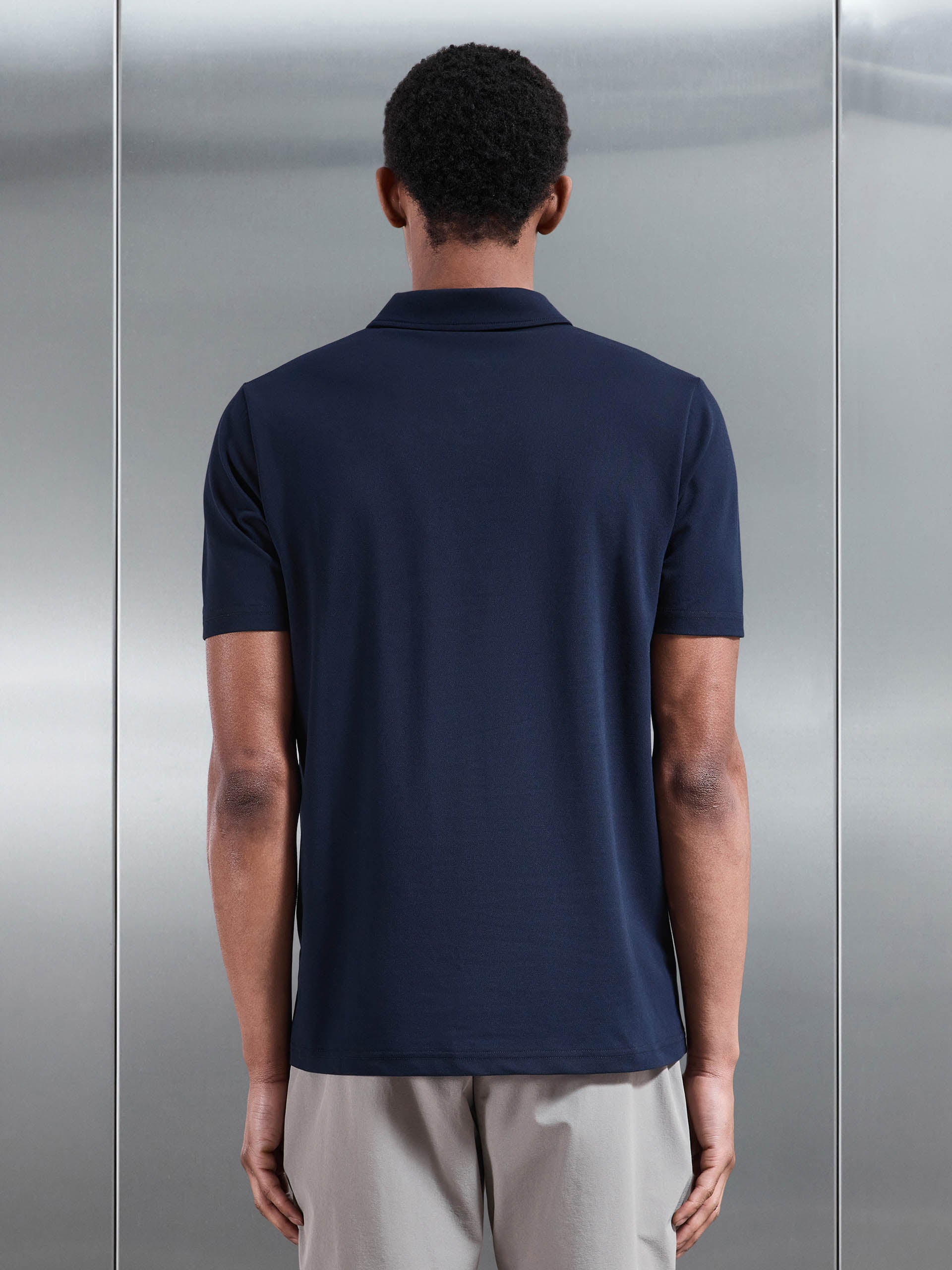 Mercerised Pique Zip Polo Shirt in Navy