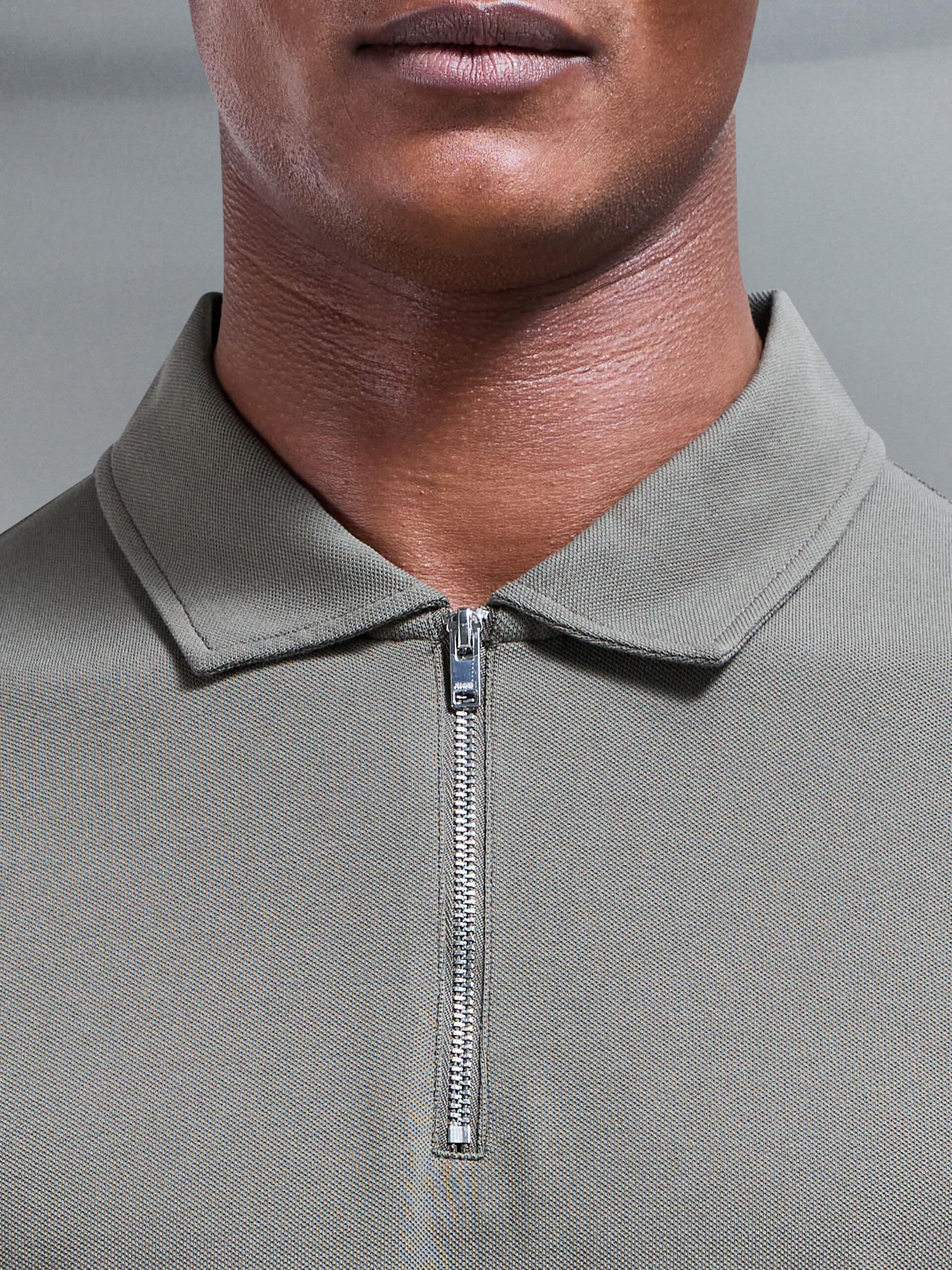 Mercerised Pique Zip Polo Shirt in Sage