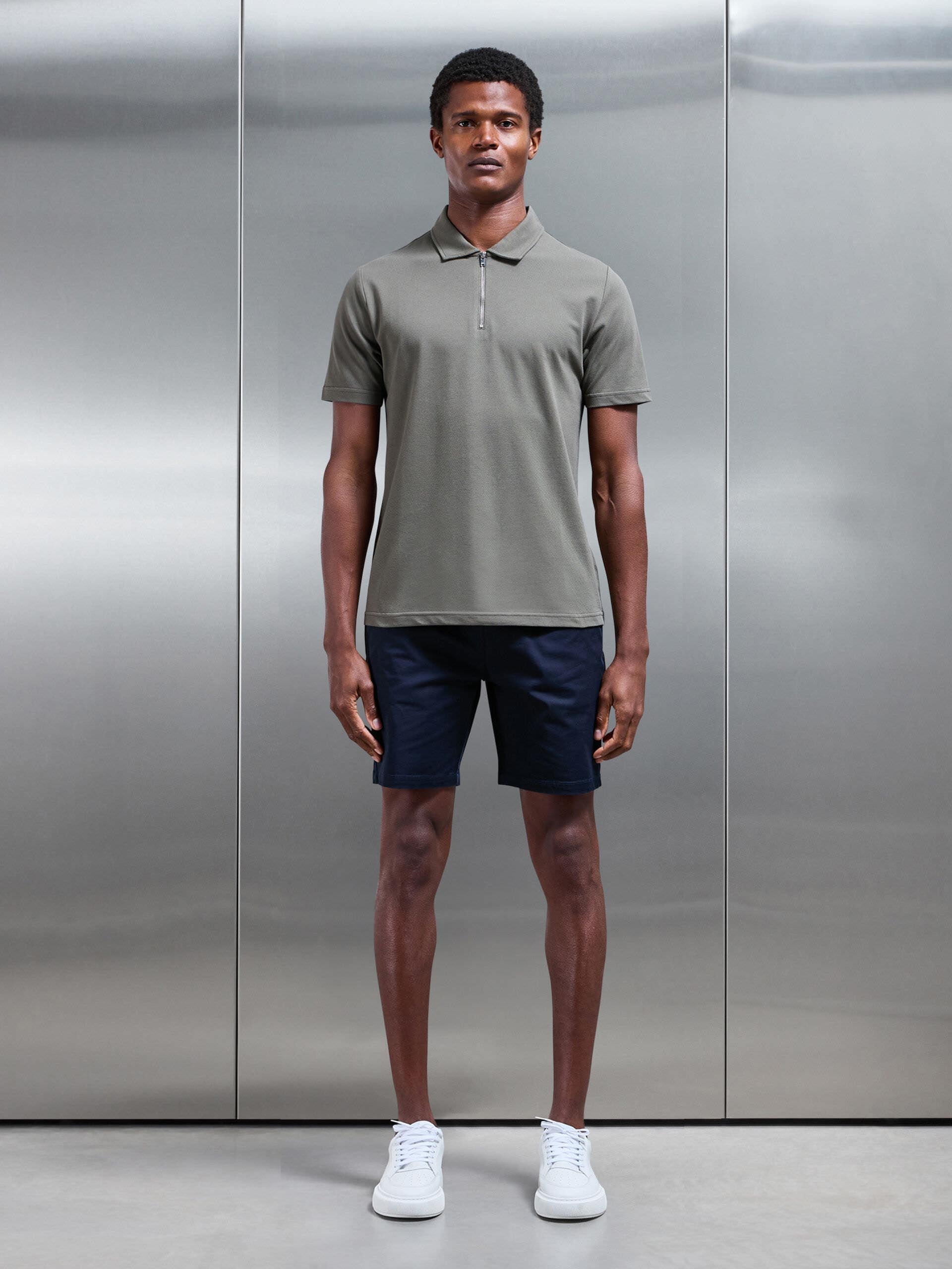 Mercerised Pique Zip Polo Shirt in Sage