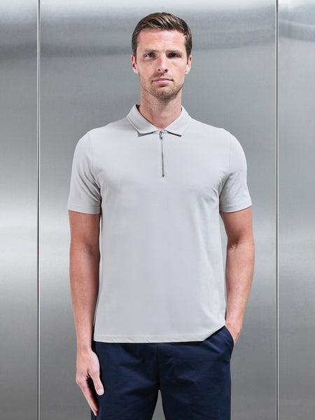 Mercerised Pique Zip Polo Shirt in Stone