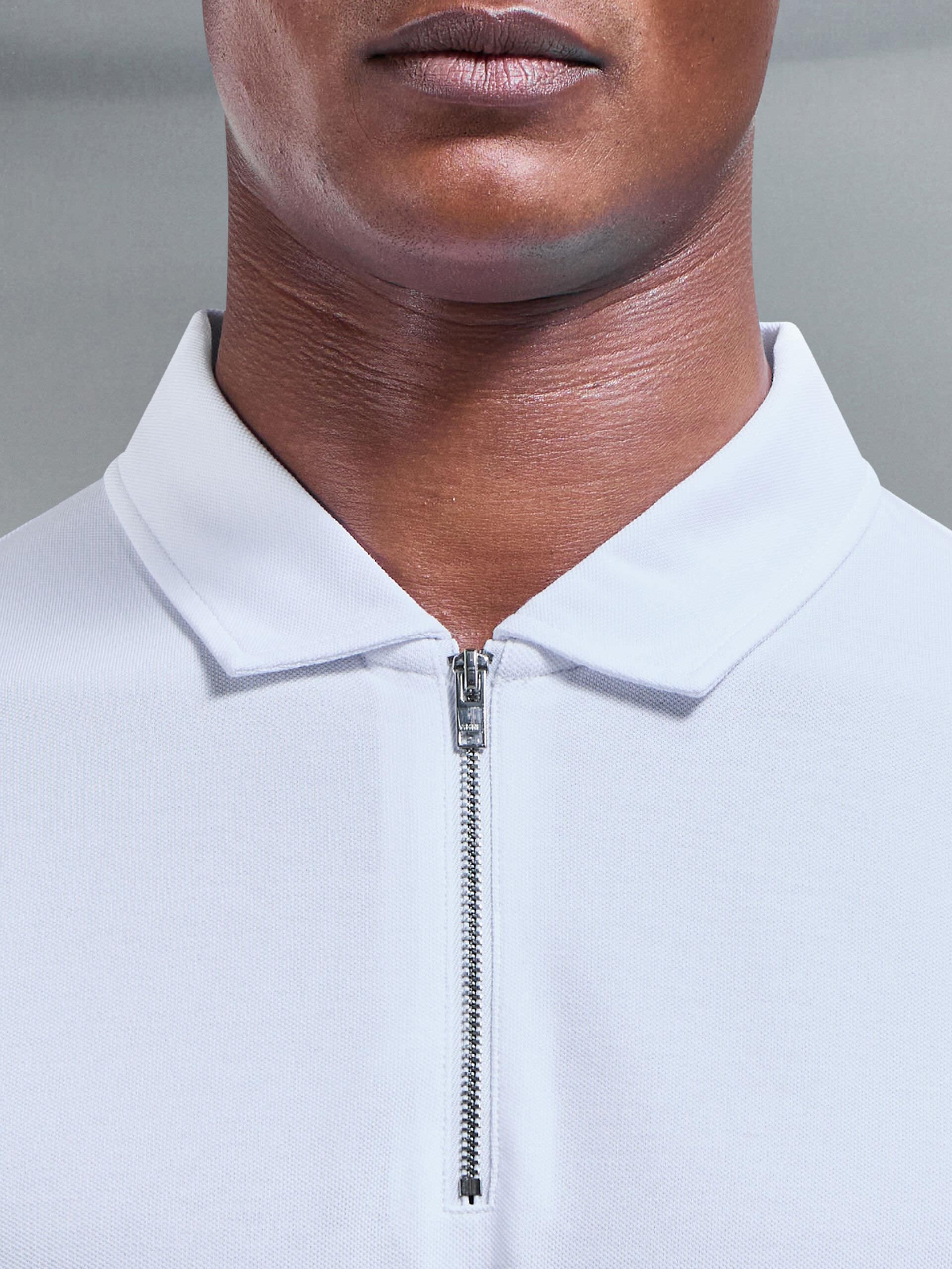 Mercerised Pique Zip Polo Shirt in White