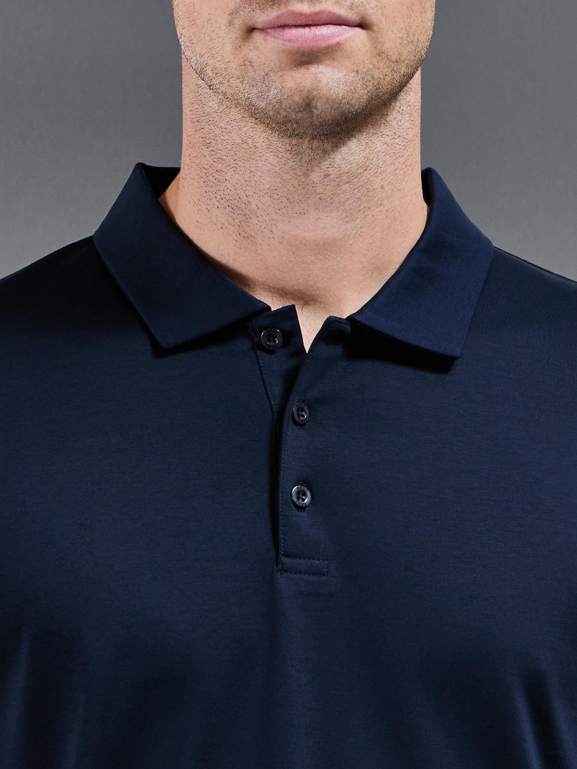Mercerised Interlock Button Polo Shirt in Navy