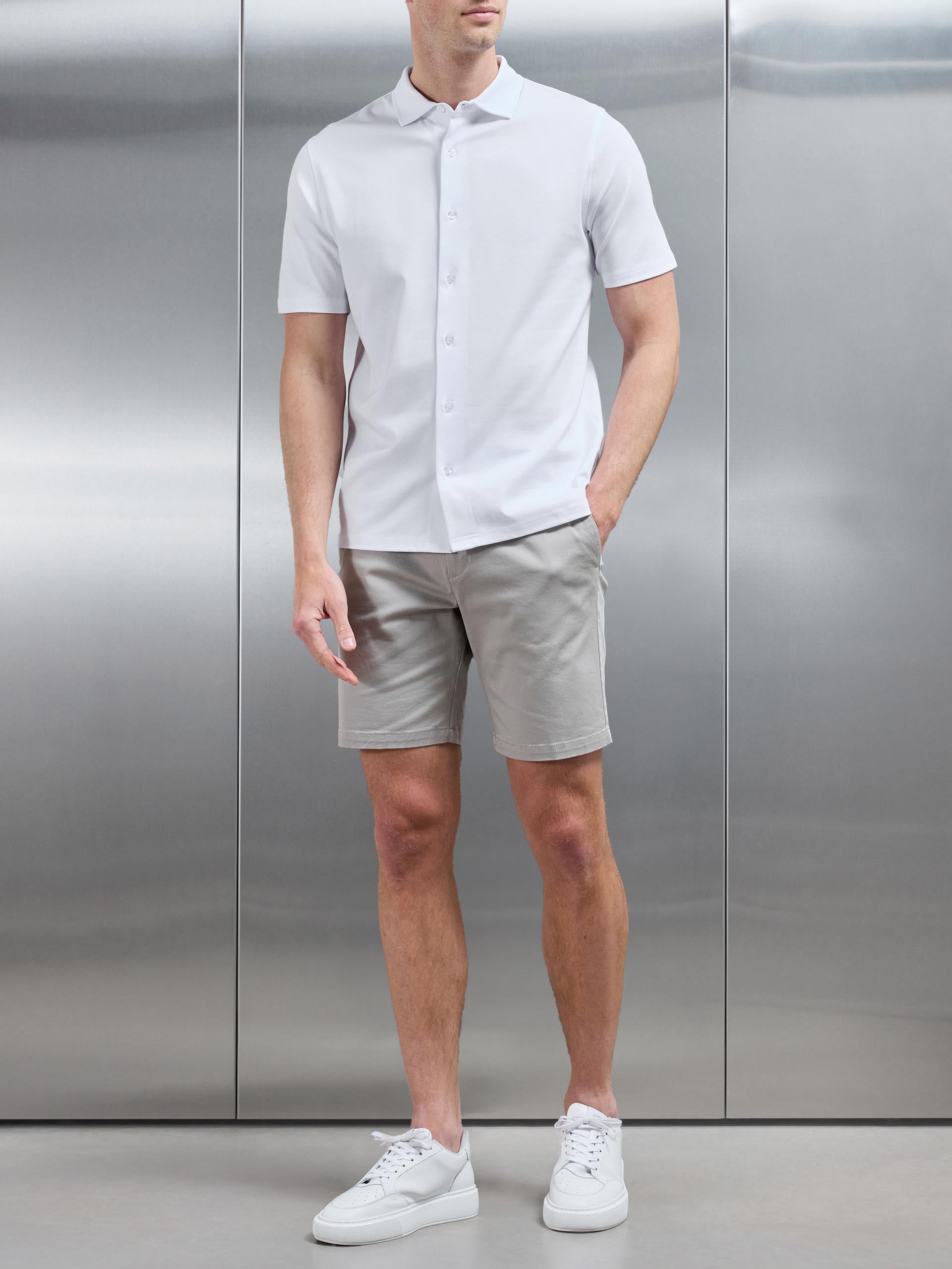 Mercerised Interlock Button Through Shirt in White