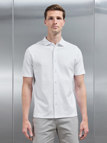 Mercerised Interlock Button Through Shirt in White