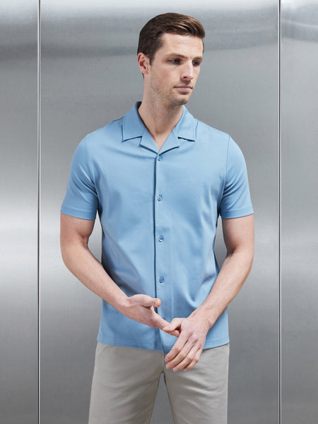 Mercerised Interlock Revere Collar Shirt in Light Blue