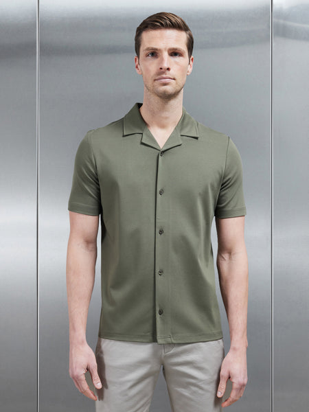 Mercerised Interlock Revere Collar Shirt in Sage