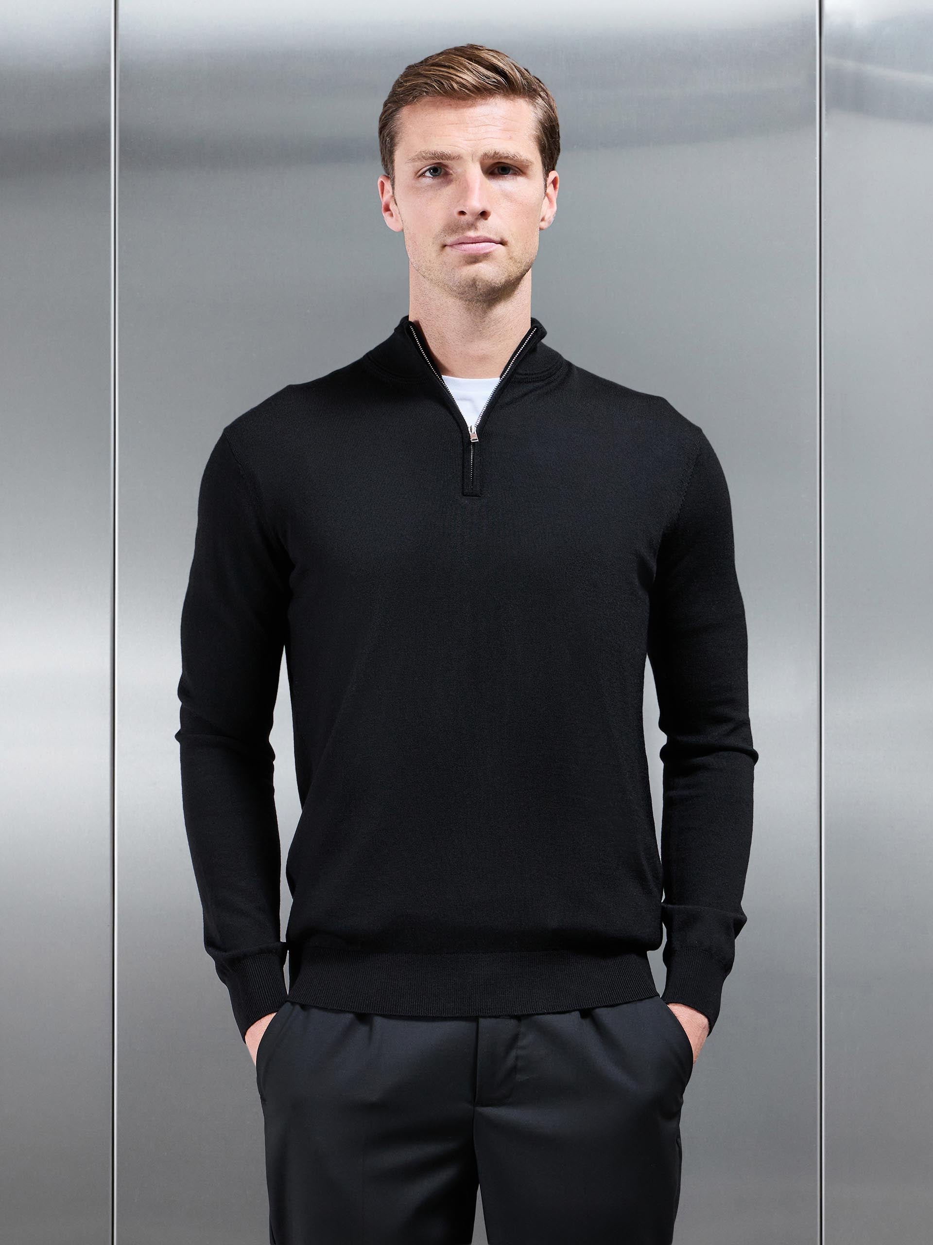 Merino Wool Funnel Neck In Black