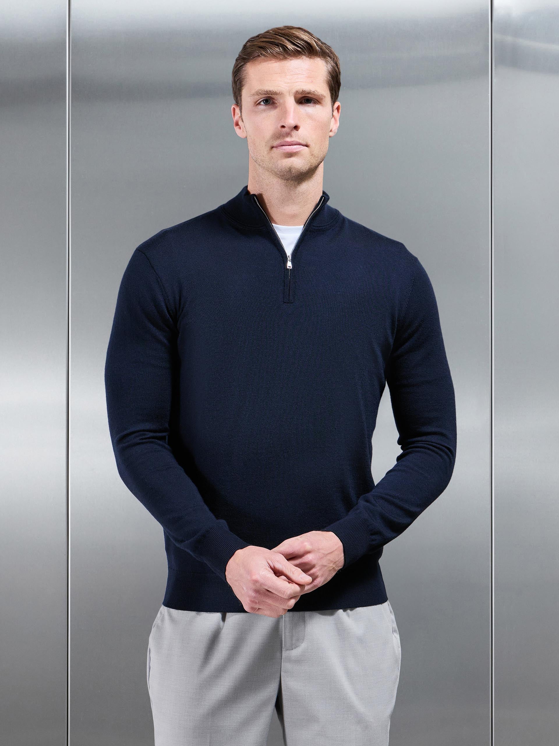 Merino Wool Funnel Neck In Navy