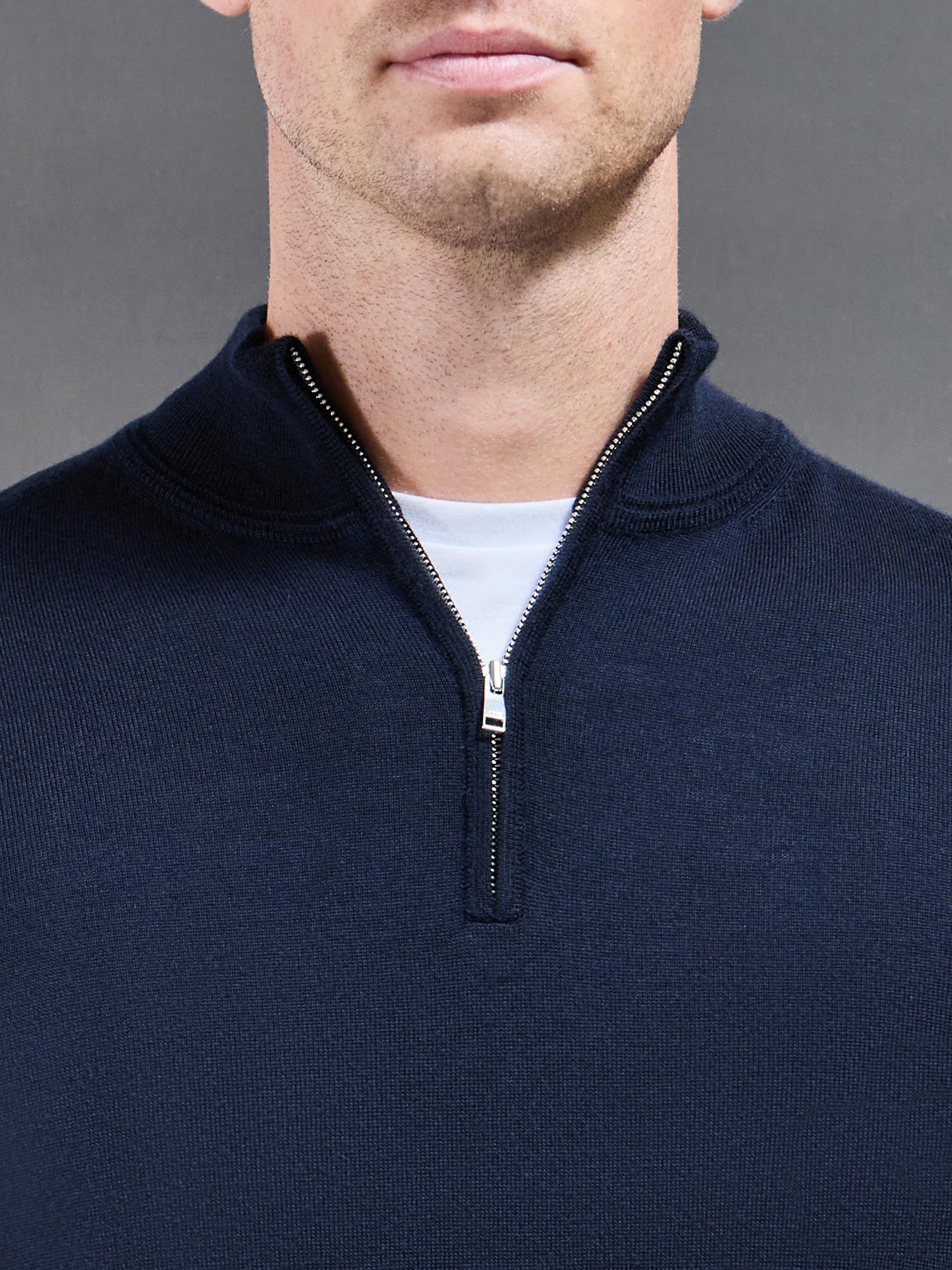 Merino Wool Funnel Neck In Navy