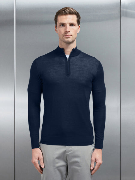 Merino Wool Funnel Neck in Navy