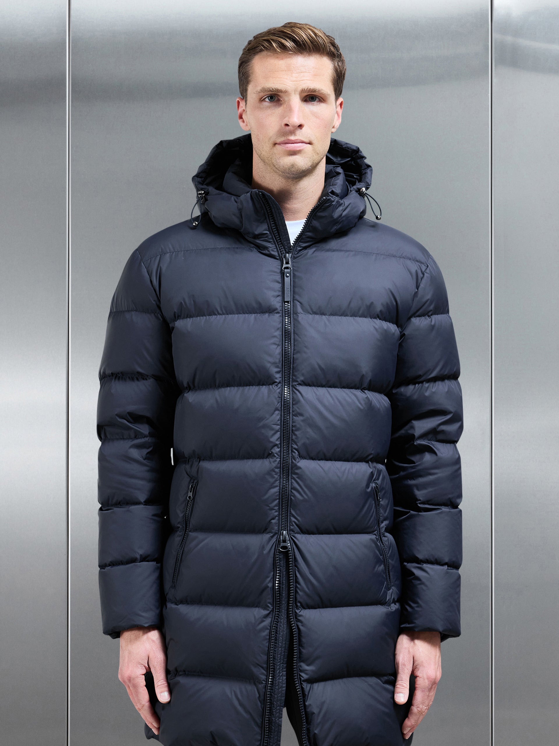 Mid Length Down Jacket in Navy