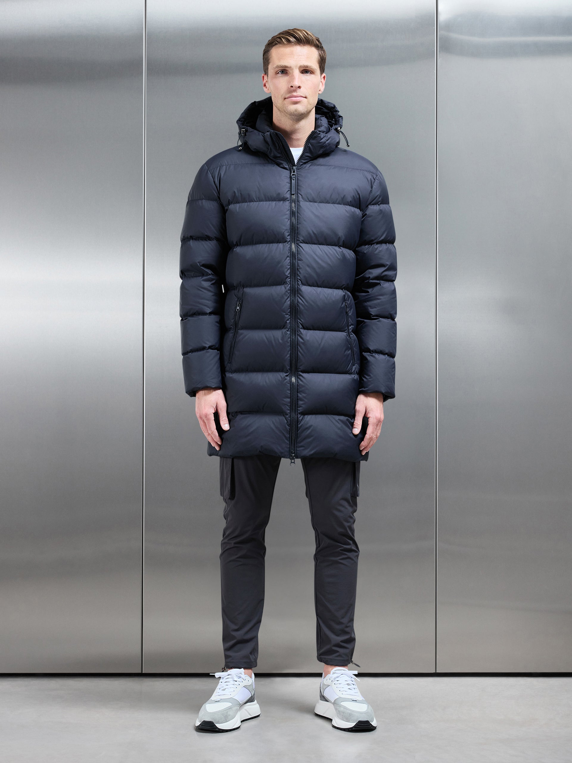 Mid Length Down Jacket in Navy