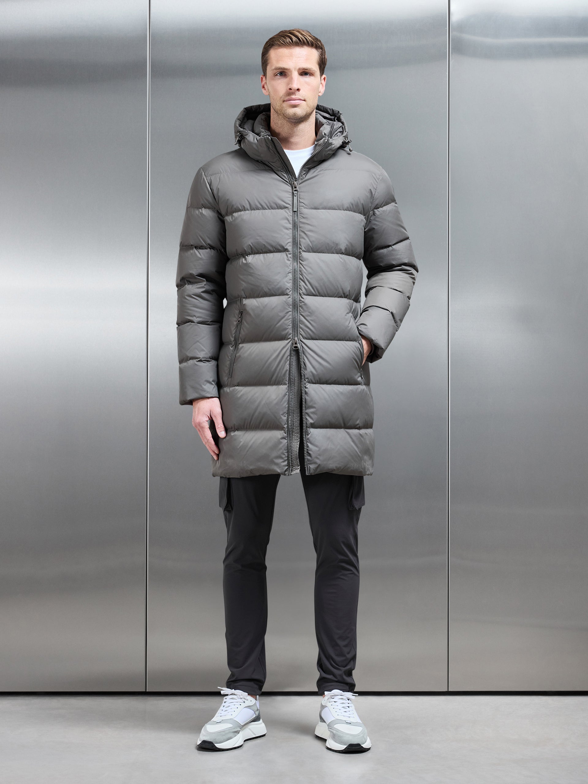 Mid Length Down Jacket in Olive