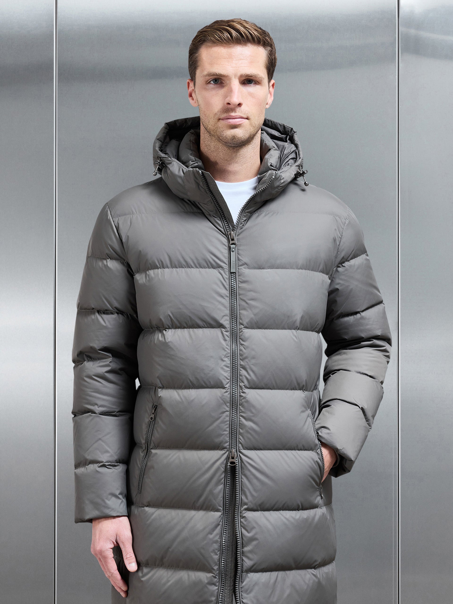 Mid Length Down Jacket in Olive