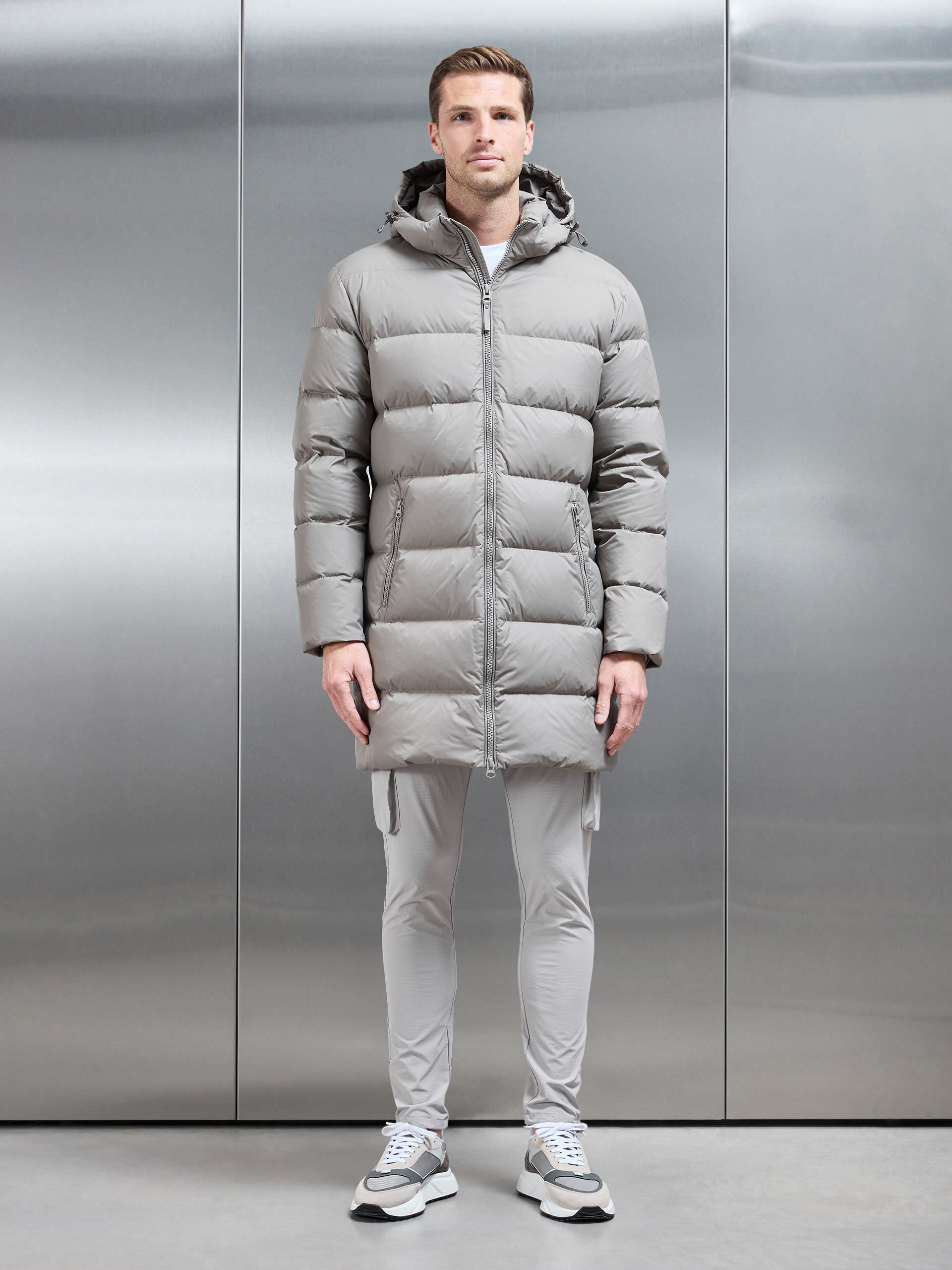 Mid Length Down Jacket in Taupe