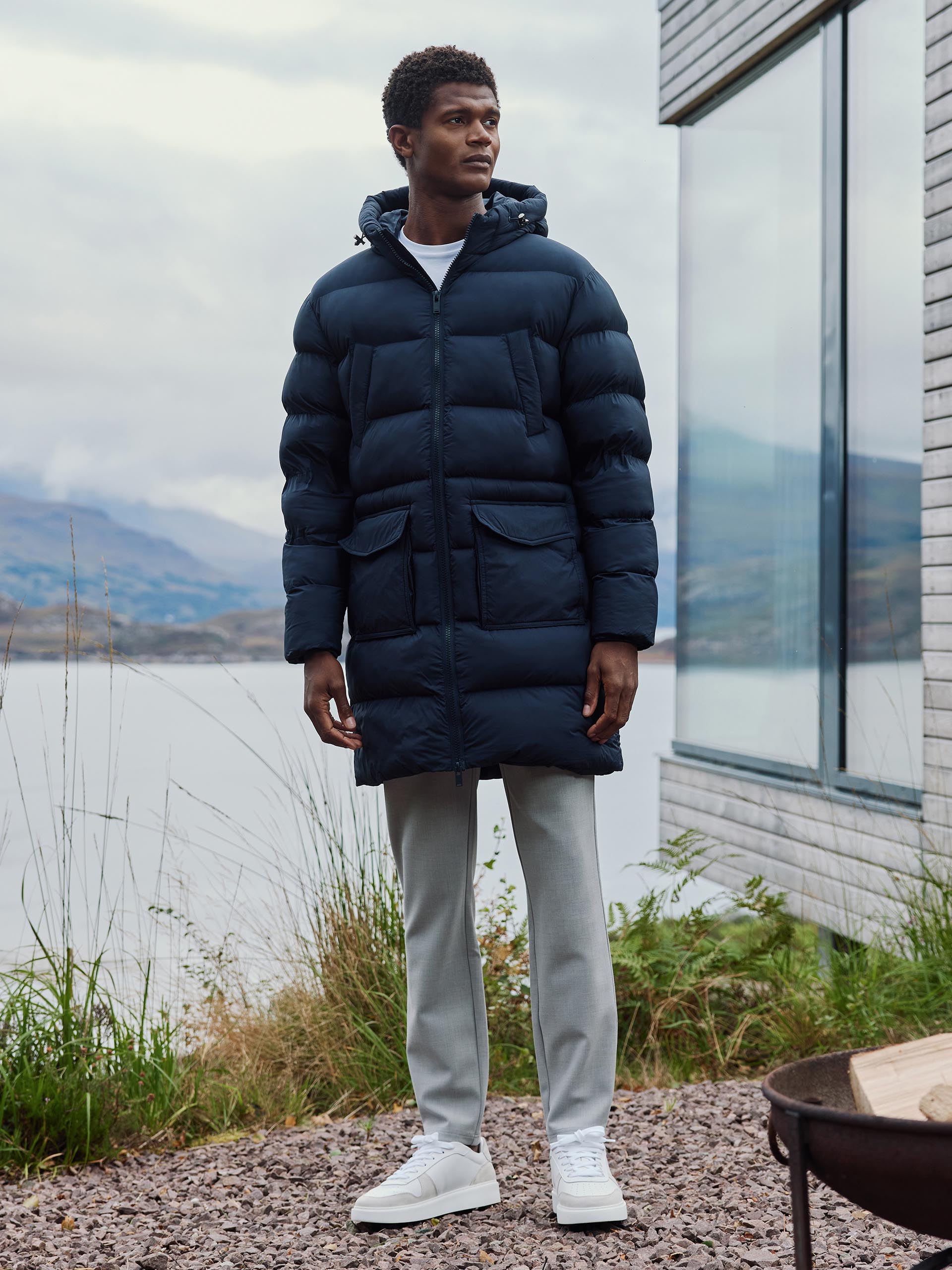 Mid Length Down Parka in Navy