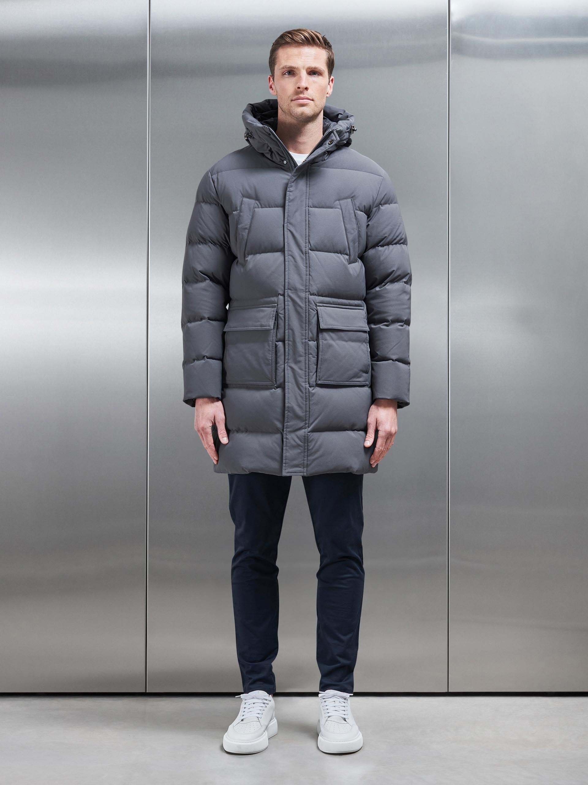 Mid Length Down Parka in Grey