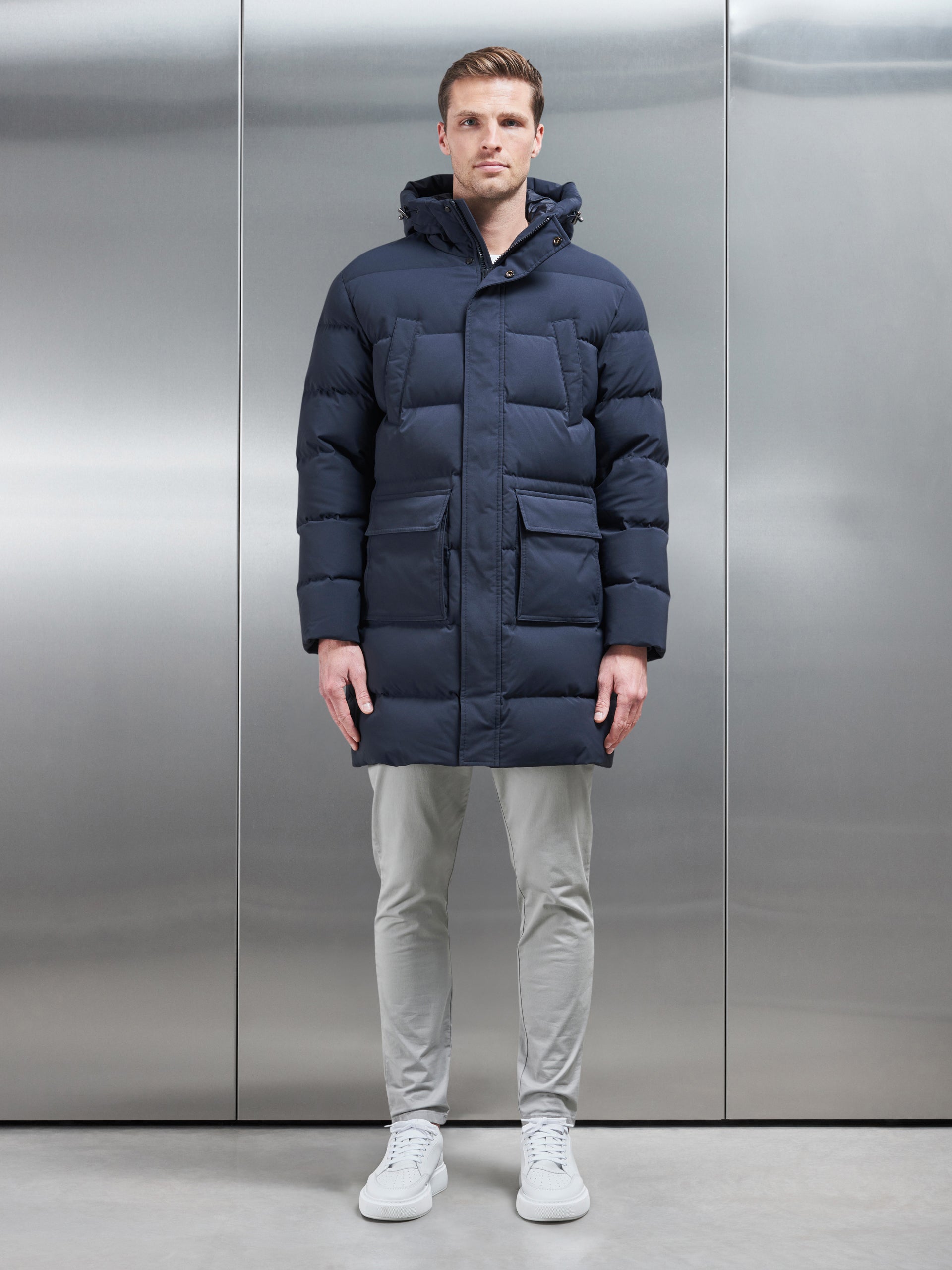Mid Length Down Parka in Navy