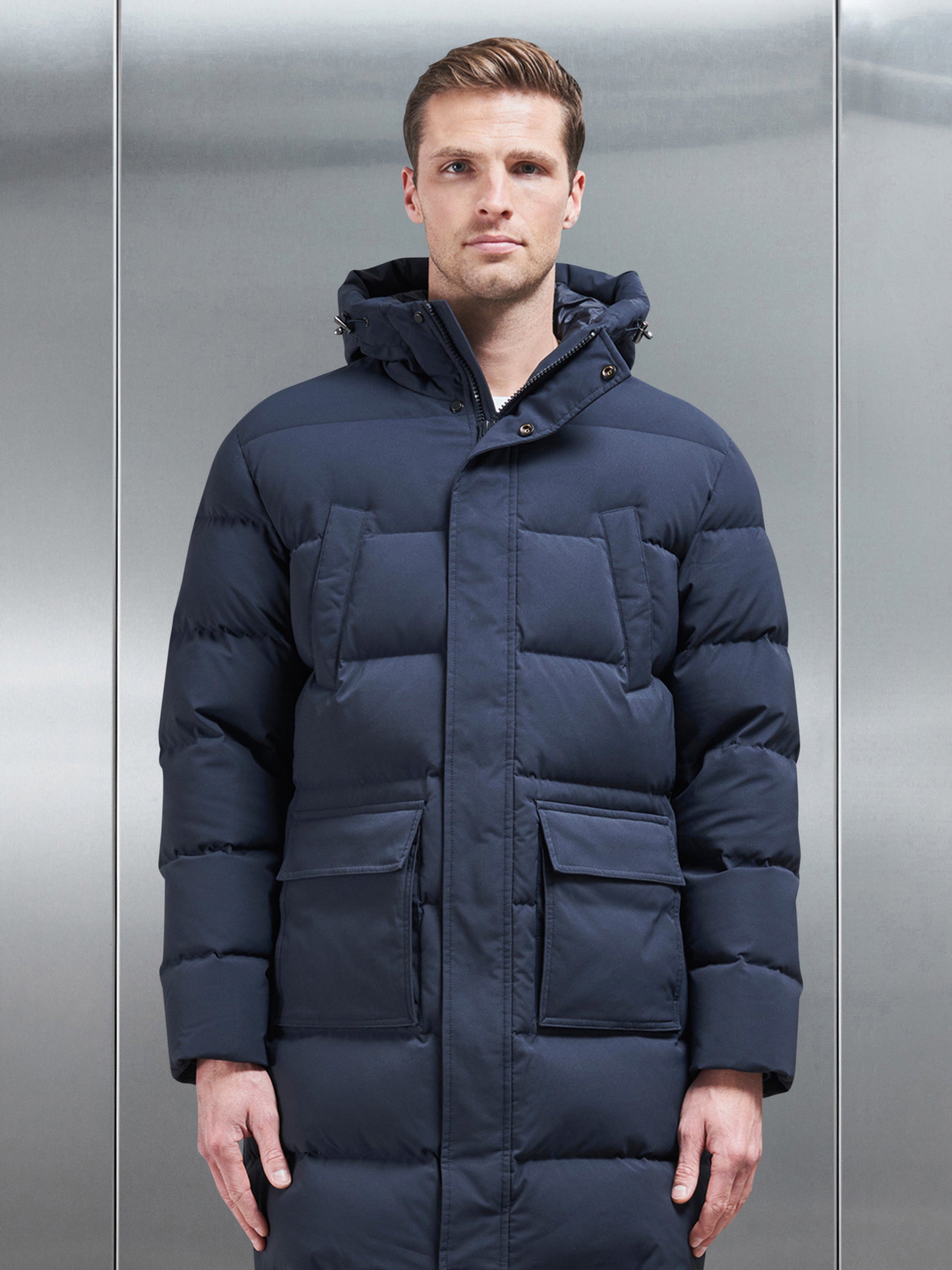 Mid Length Down Parka in Navy