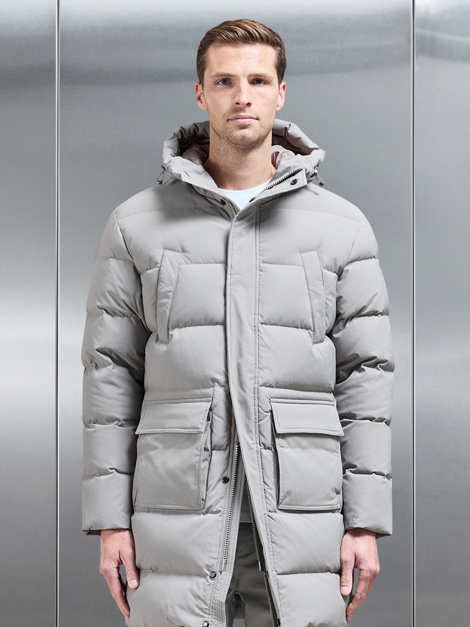 Mid Length Down Parka in Taupe