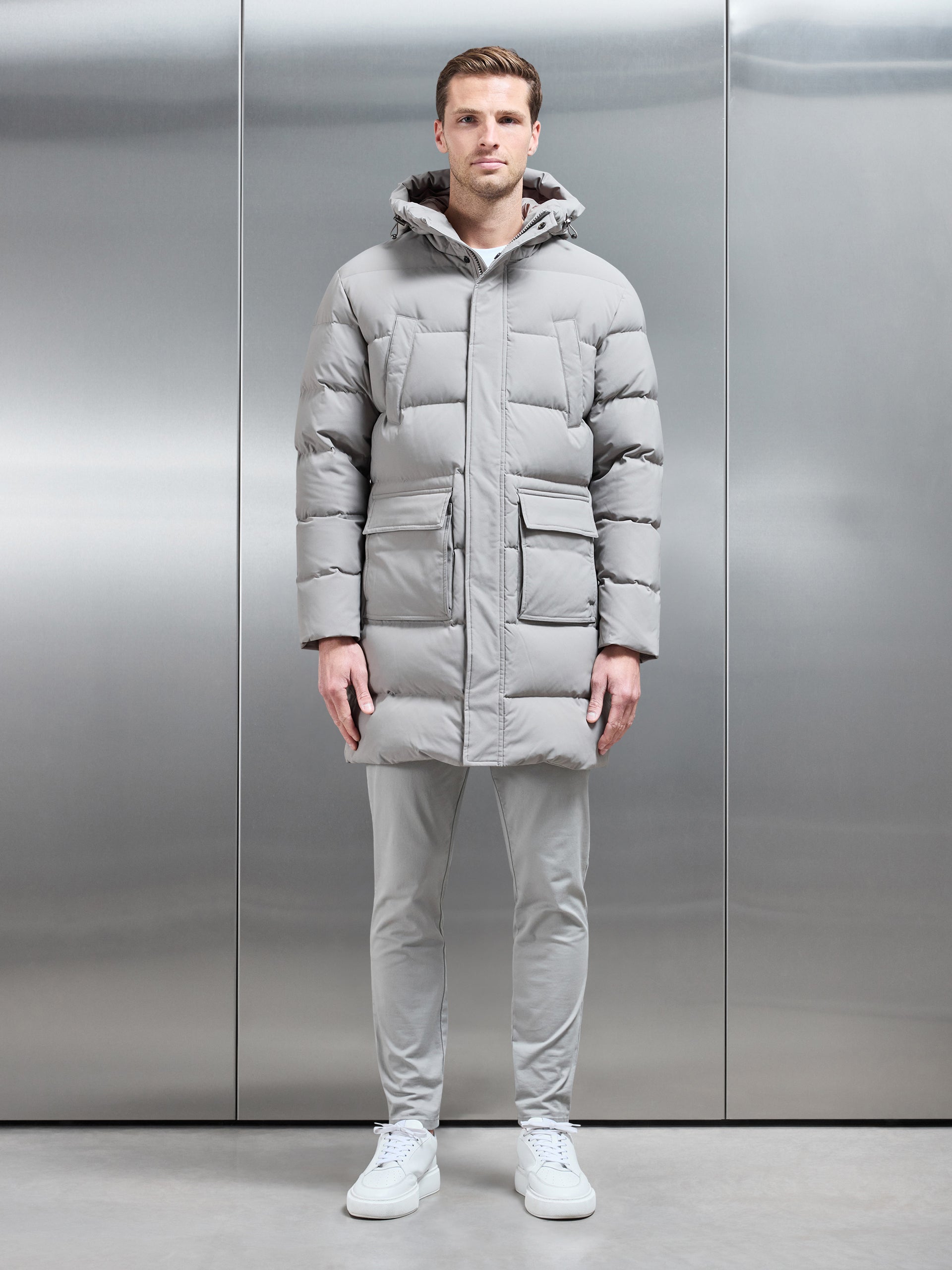Mid Length Down Parka in Taupe