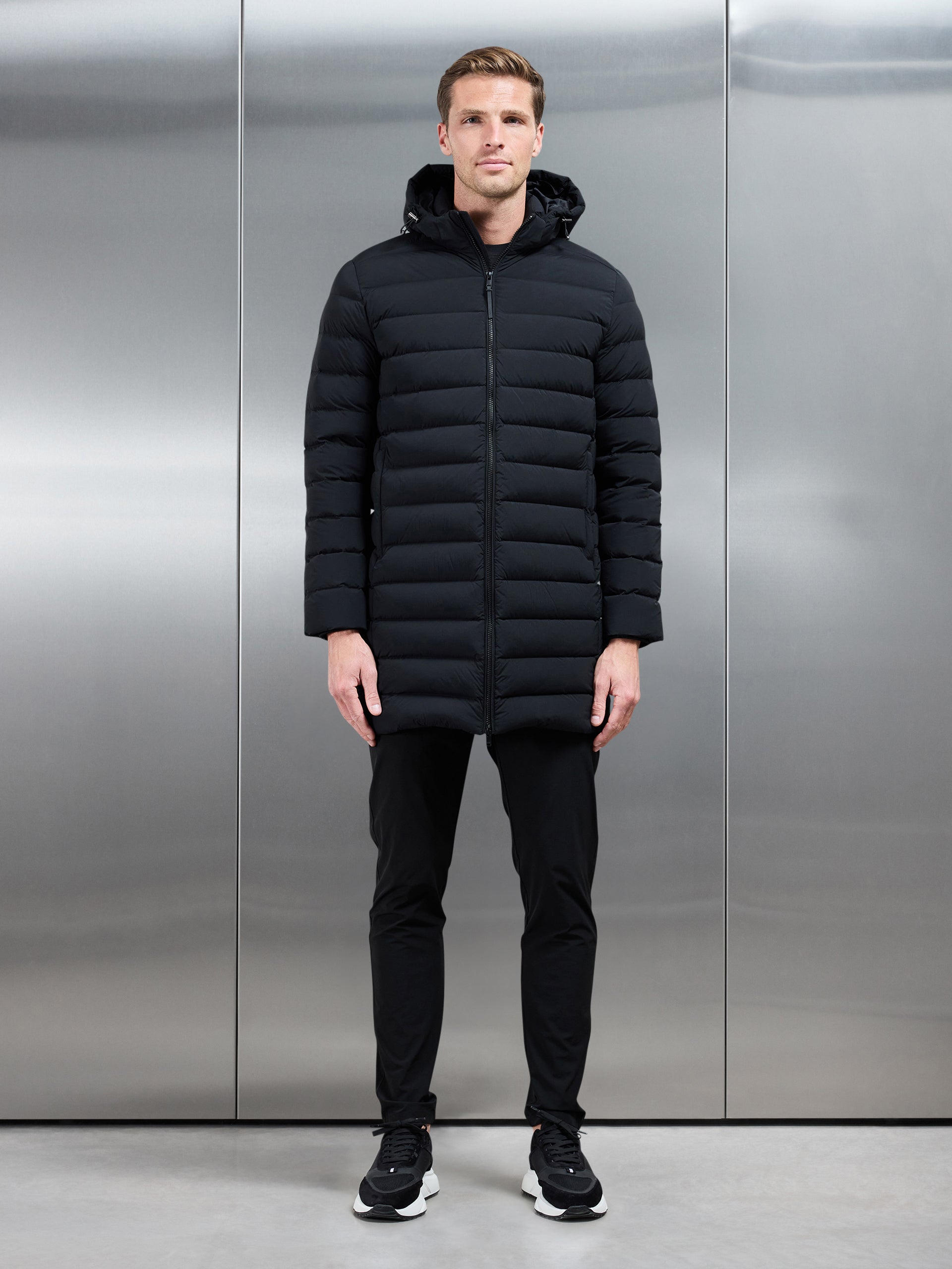 Mid Length Technical Down Jacket in Black