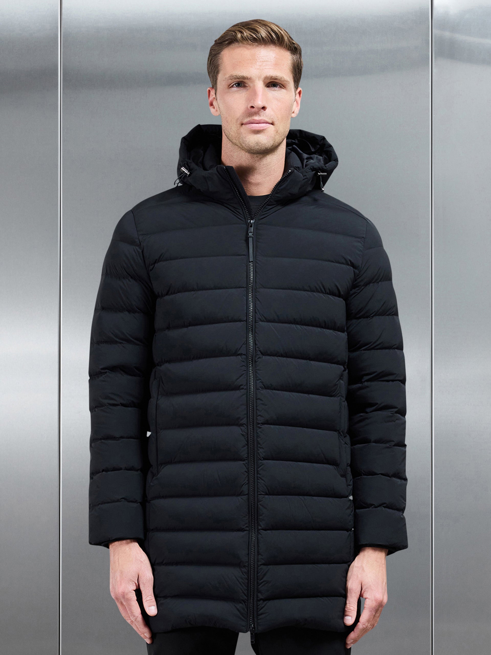 Mid Length Technical Down Jacket in Black