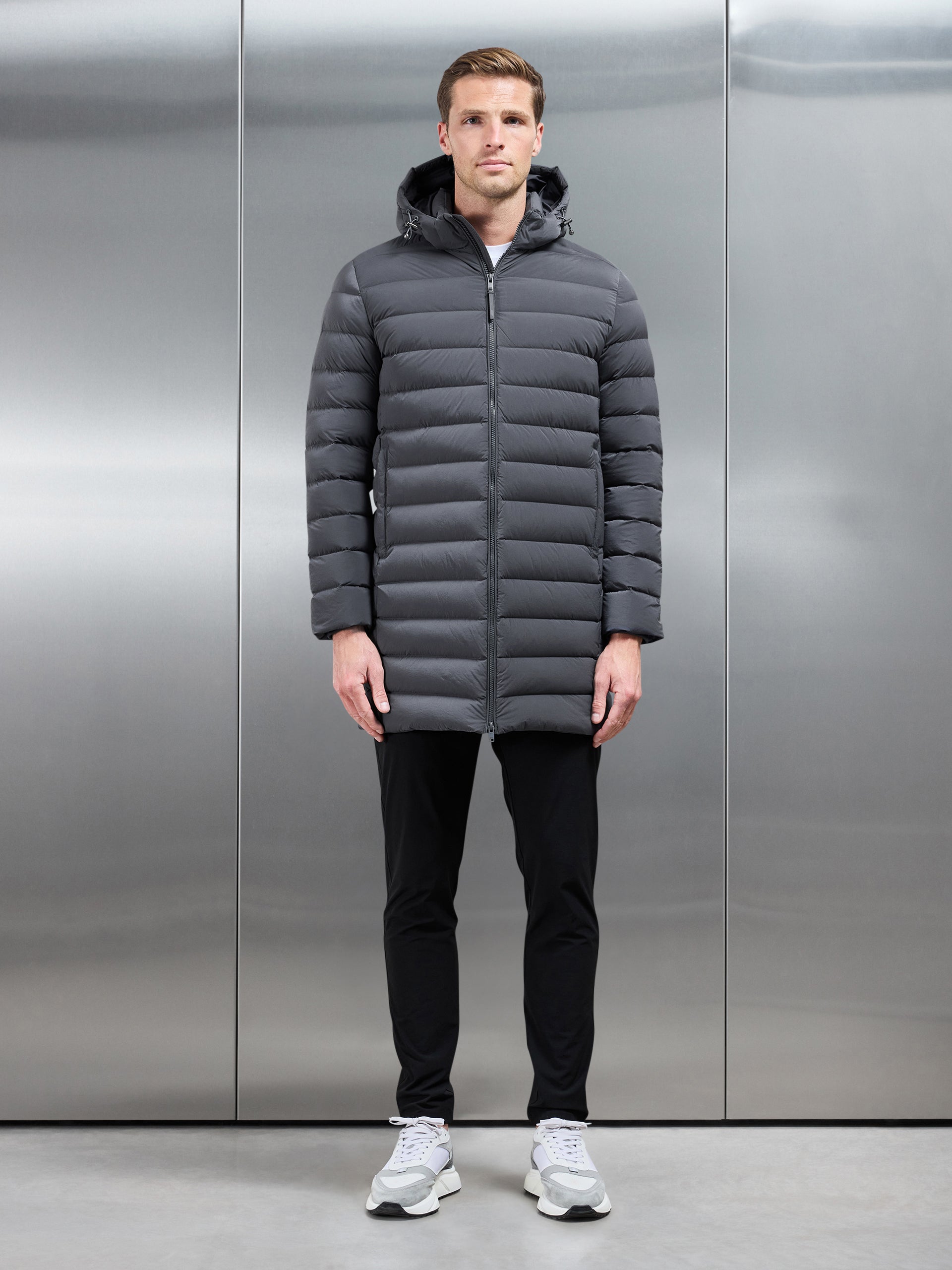 Mid Length Technical Down Jacket in Grey