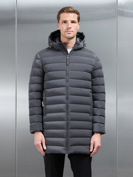 Mid Length Technical Down Jacket in Grey