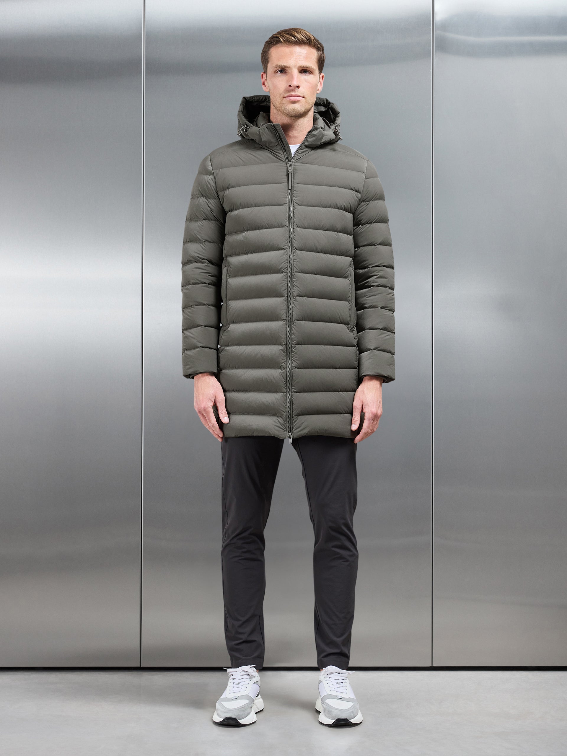 Mid Length Technical Down Jacket in Olive