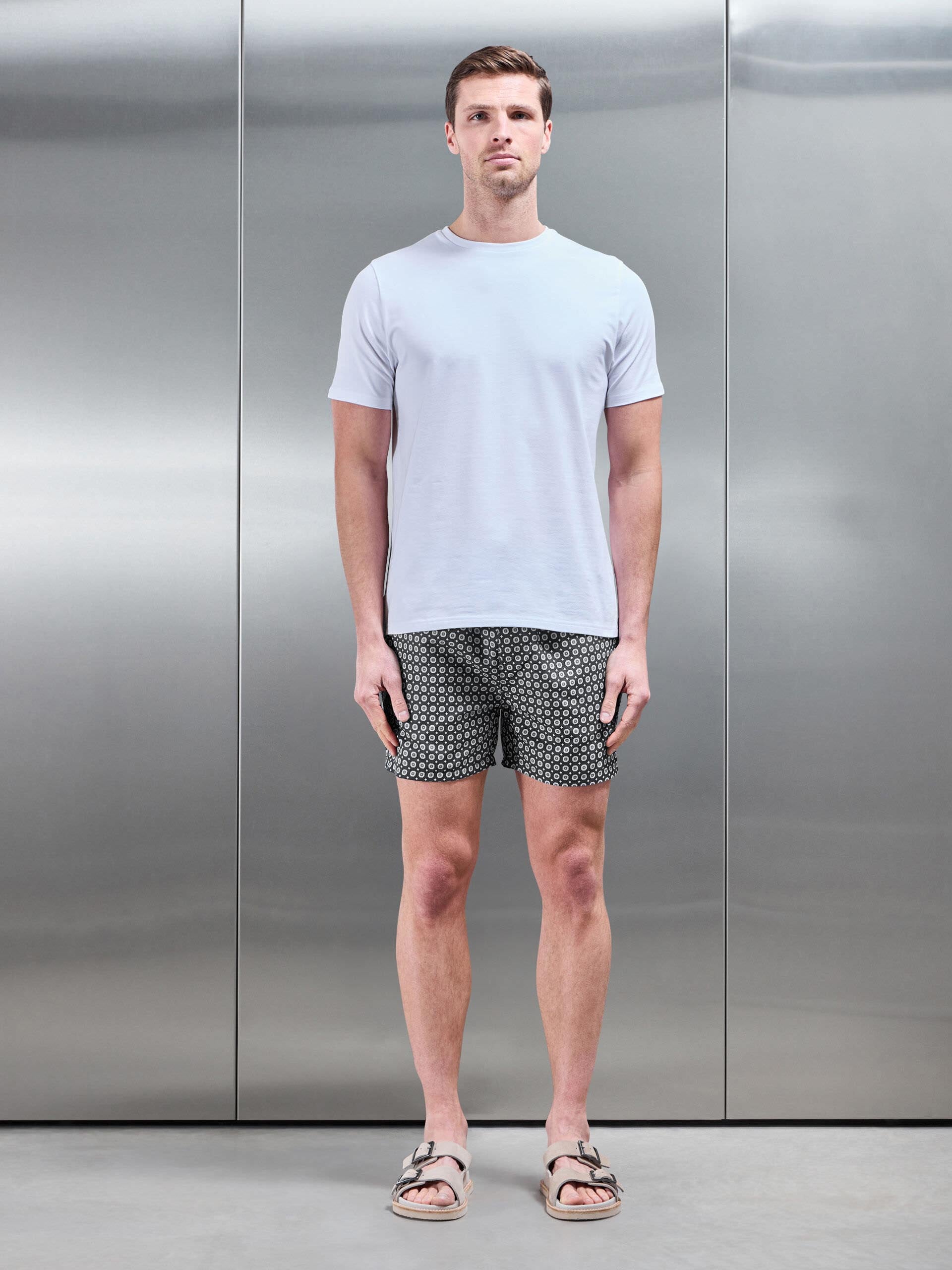 Mosaic Print Drawstring Swim Short in Grey