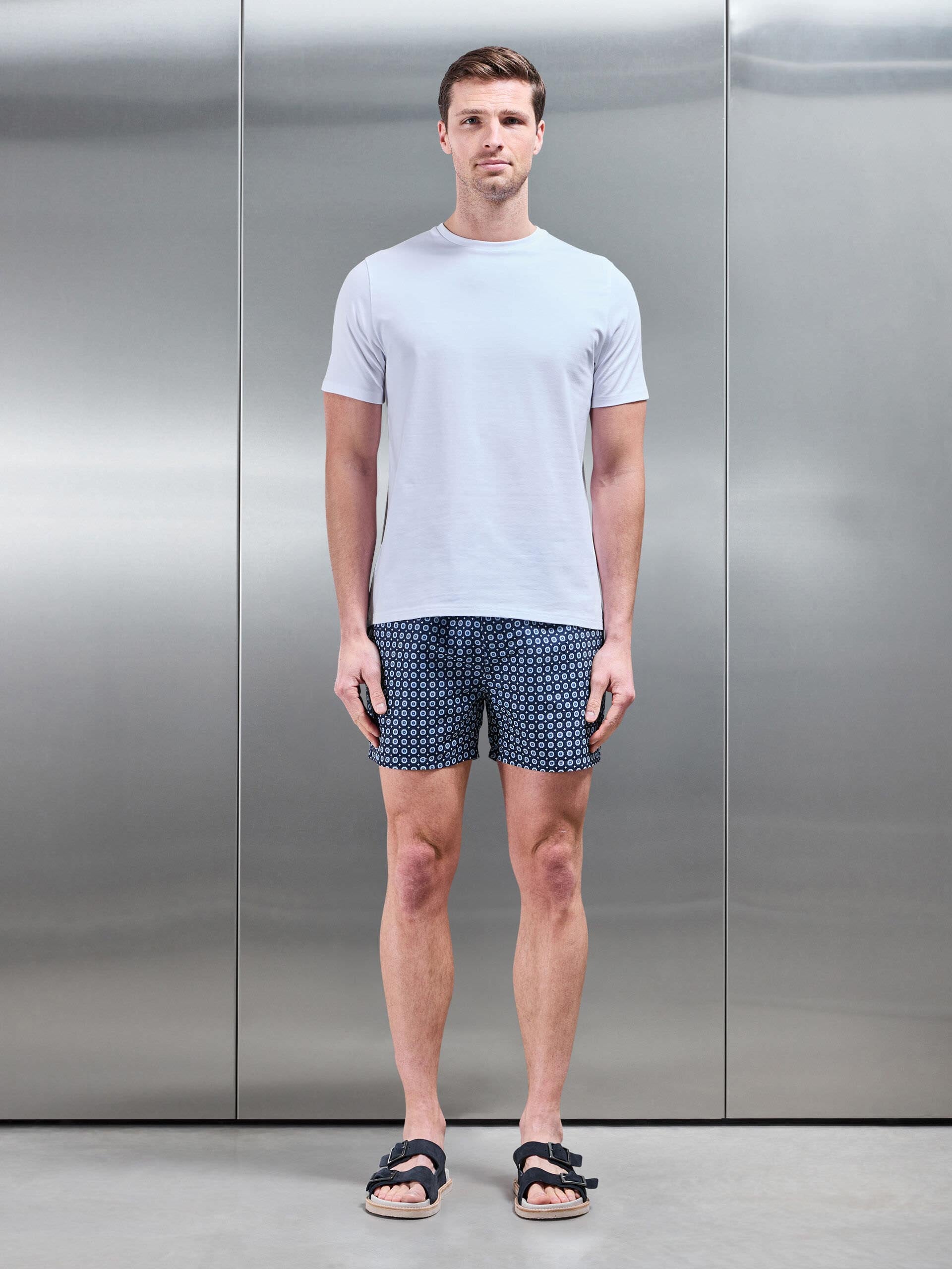 Mosaic Print Drawstring Swim Short in Navy