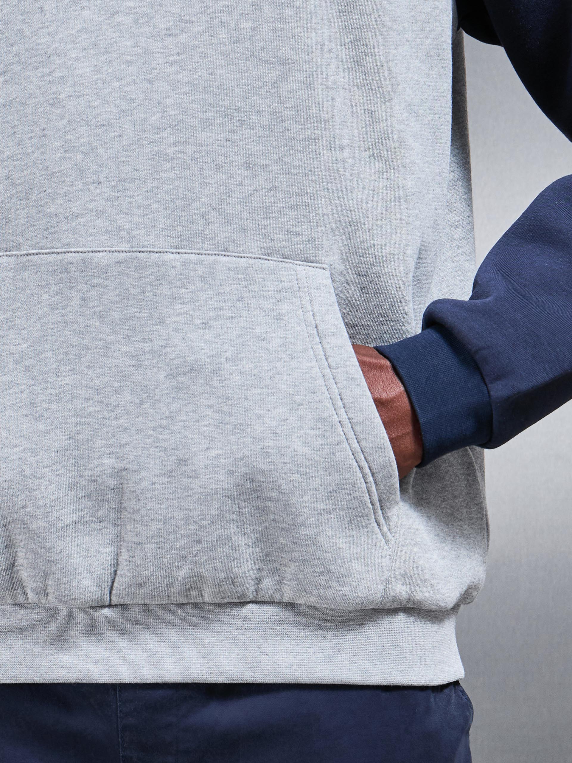 Neoprene Raglan Colour Block Hoodie in Navy Marl Grey