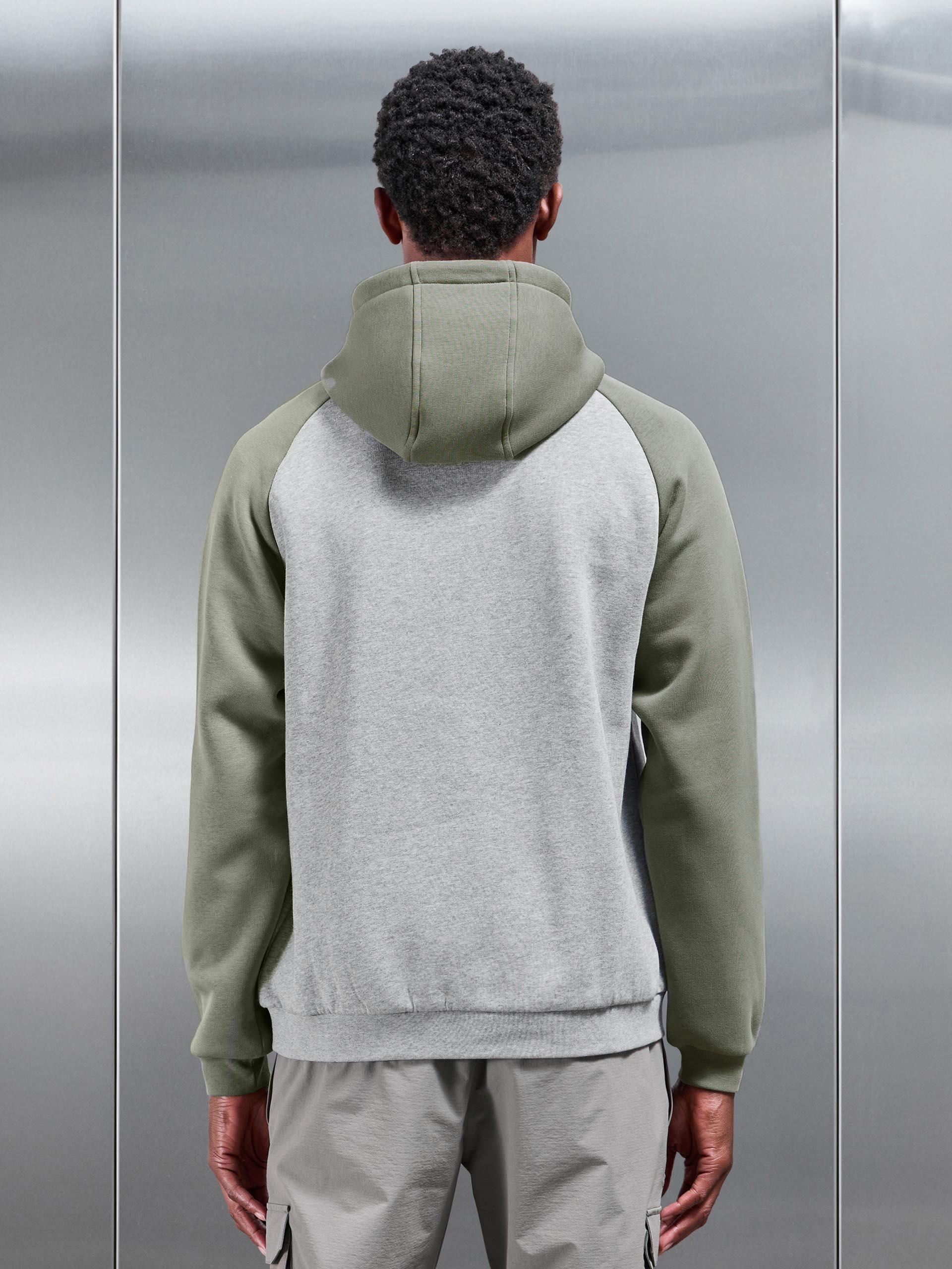 Neoprene Raglan Colour Block Hoodie in Olive Marl Grey