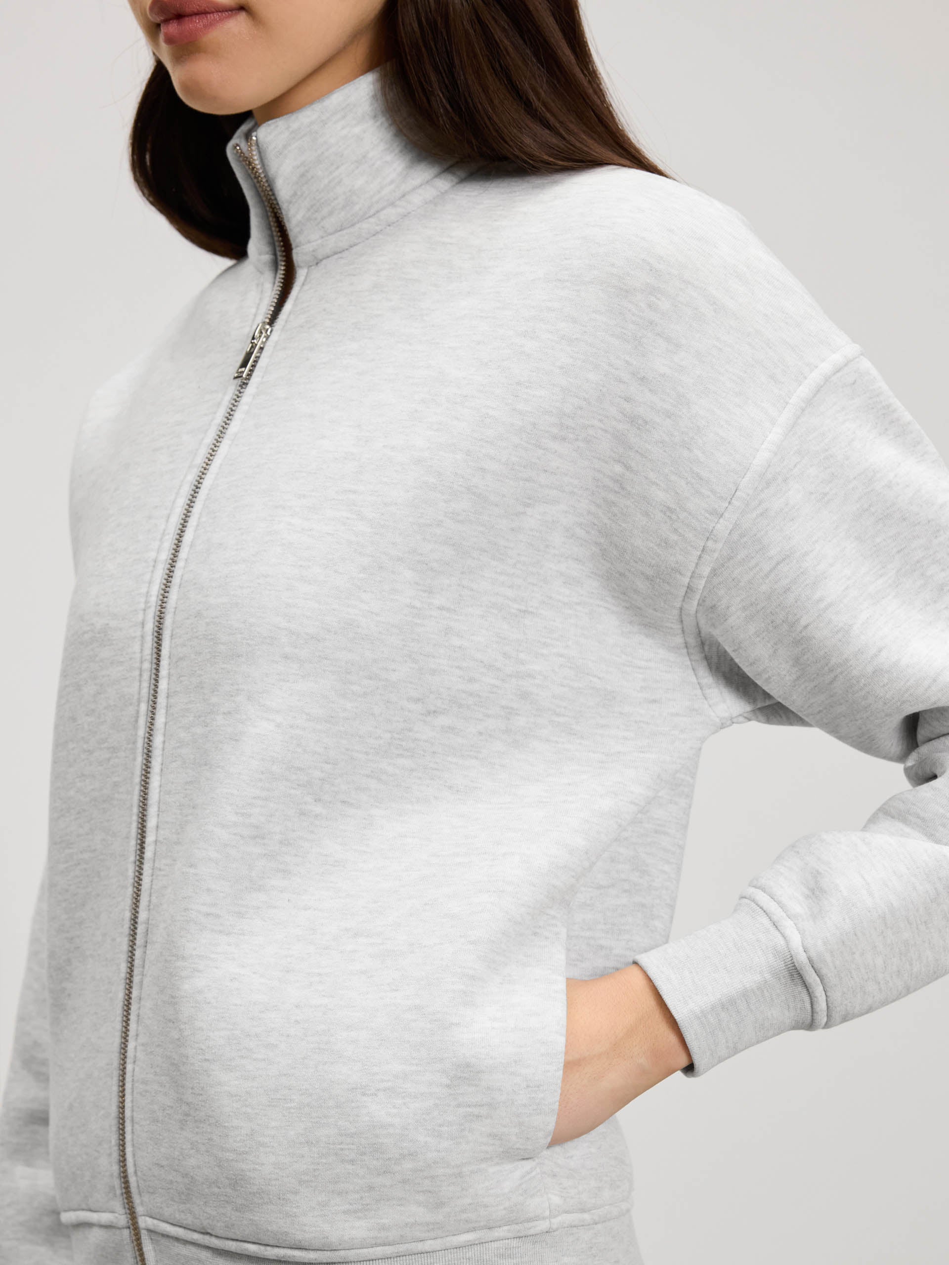Womens Neoprene Funnel Neck Jacket in Marl Grey