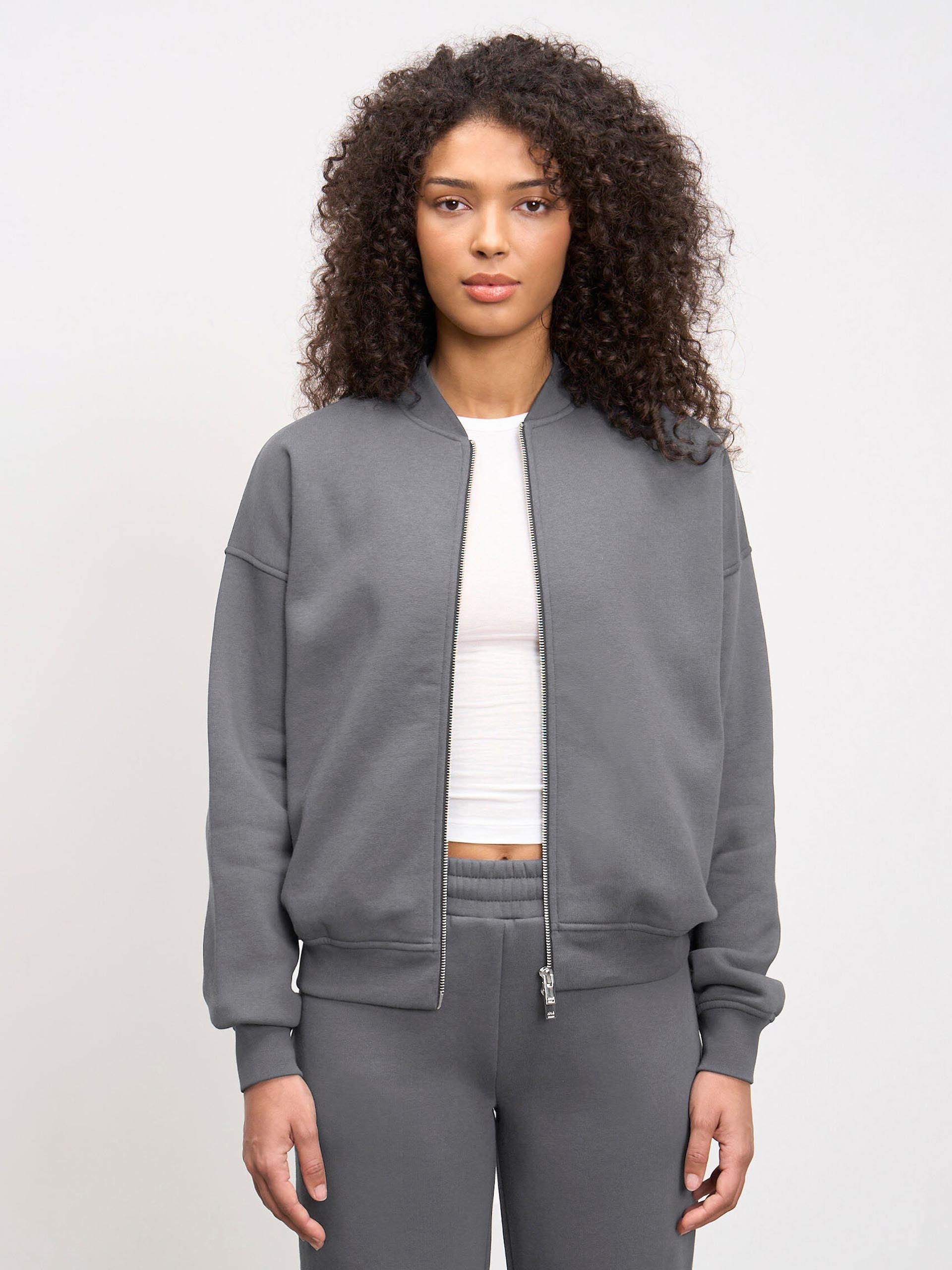 Womens Neoprene Bomber Jacket in Grey