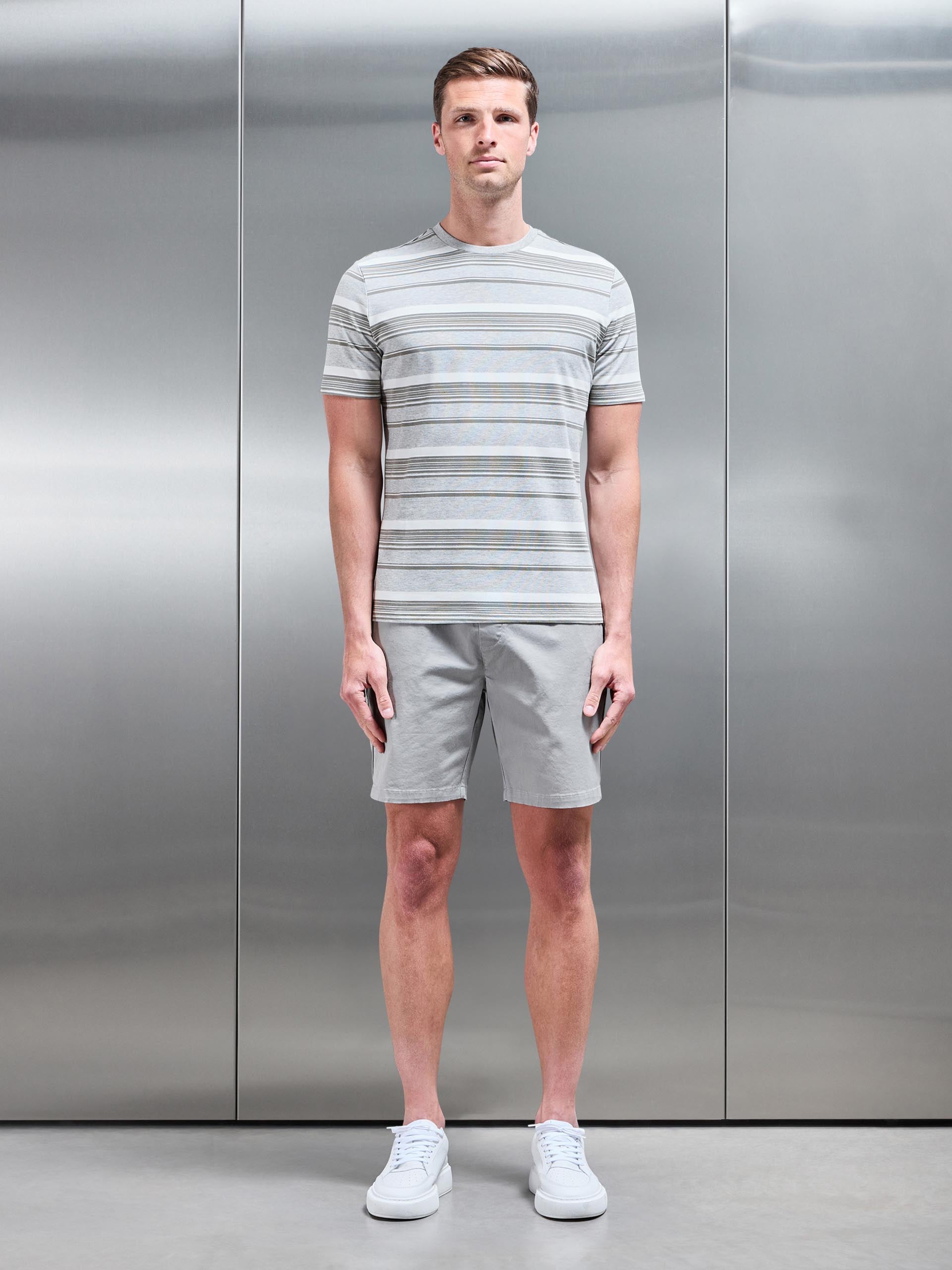 Nova Stripe T-Shirt in Marl Grey