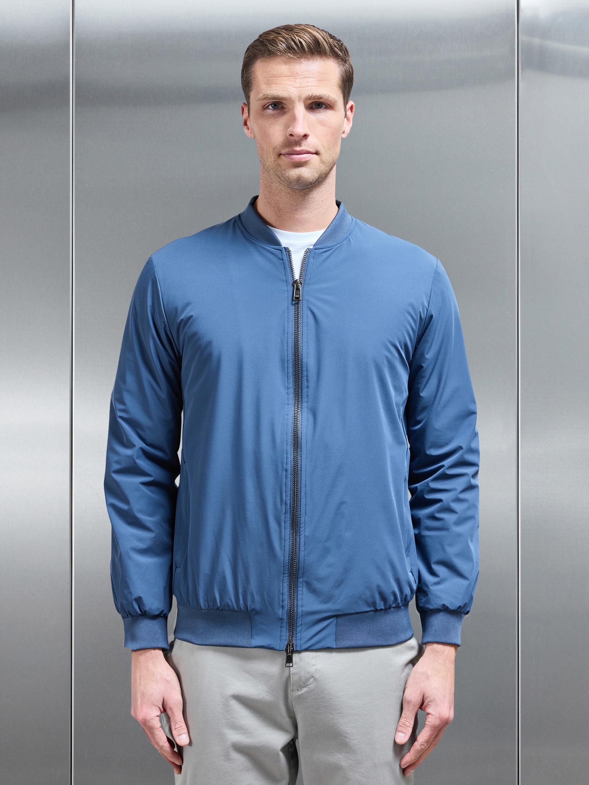 Nylon Padded Bomber Jacket in Air Force Blue