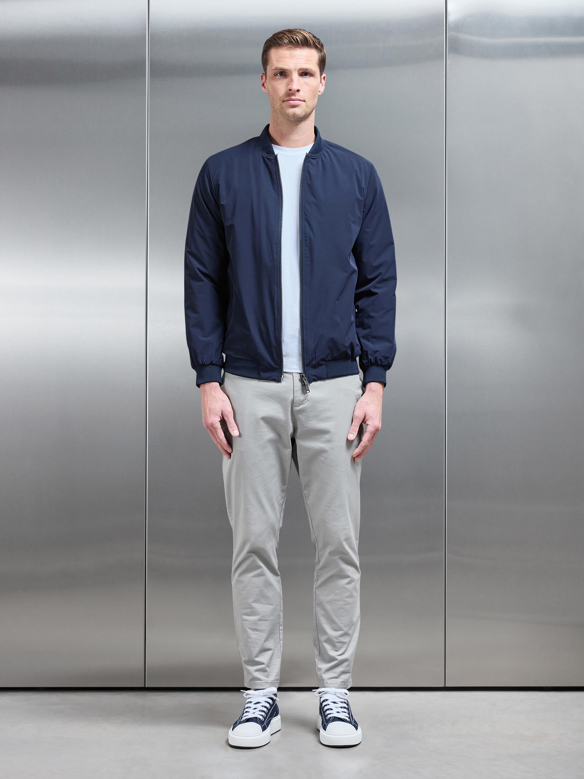 Padded Nylon Bomber Jacket in Navy