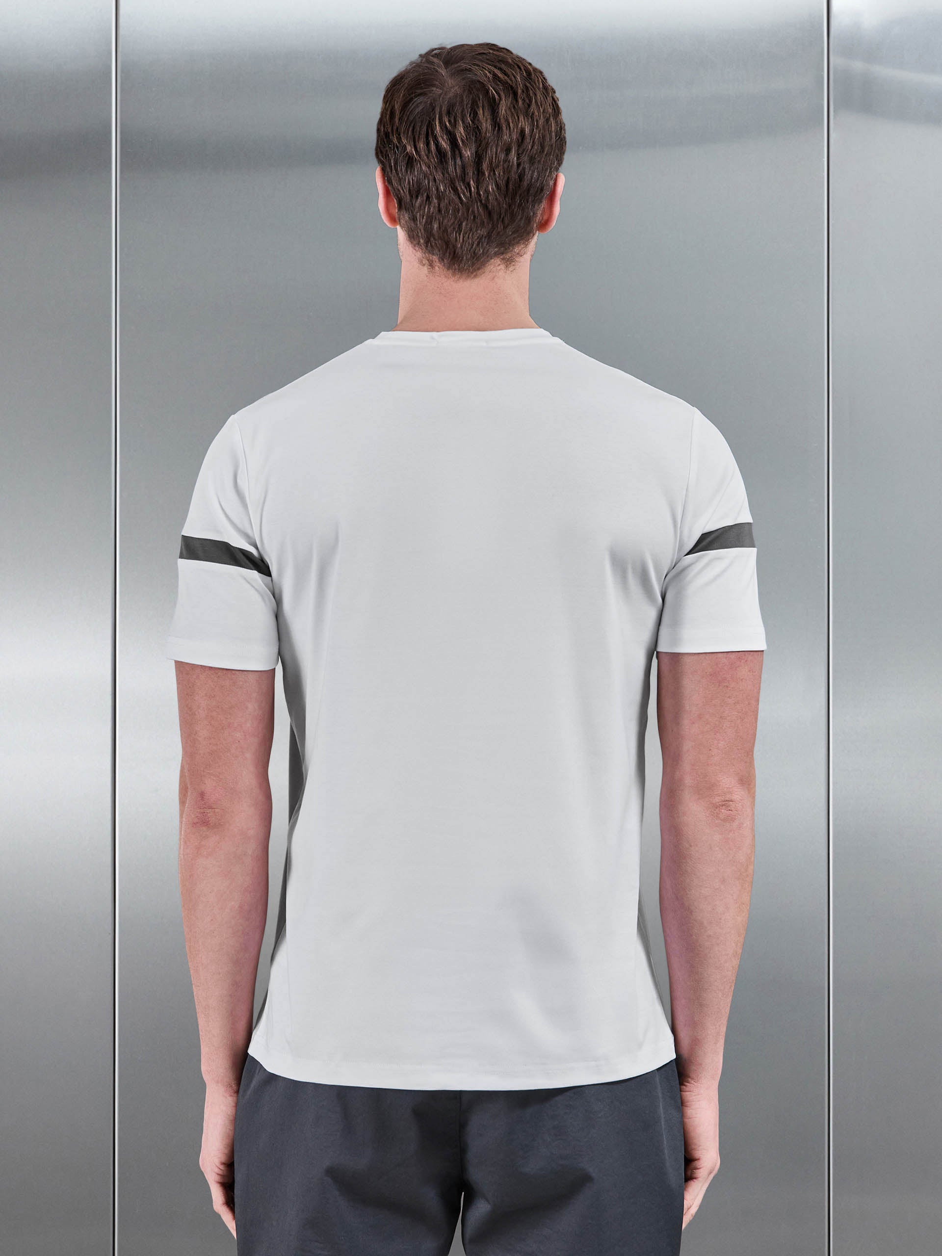 Oden Mercerised Colour Block T-Shirt in Mid Grey