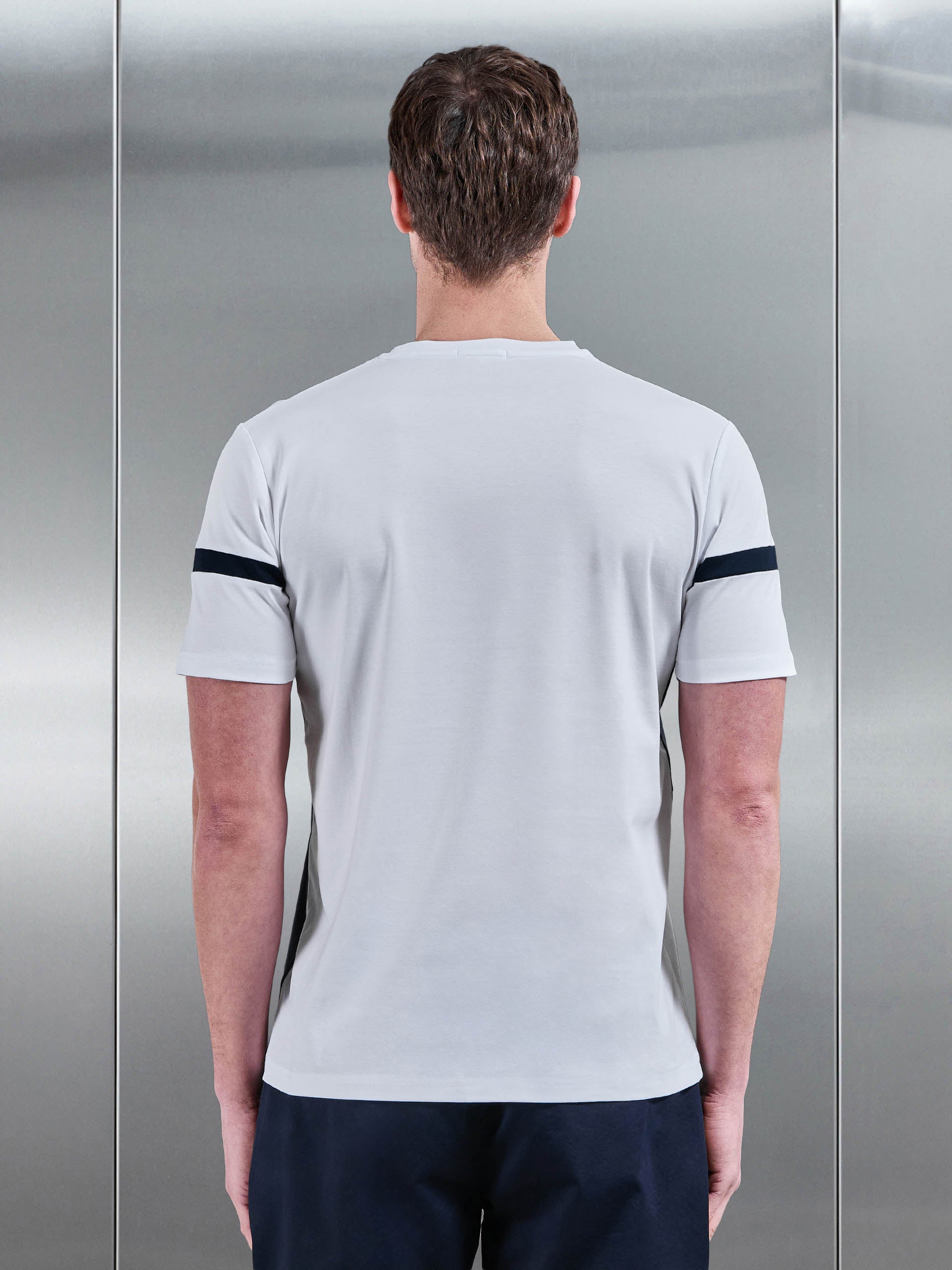 Oden Mercerised Colour Block T-Shirt in Steel Blue