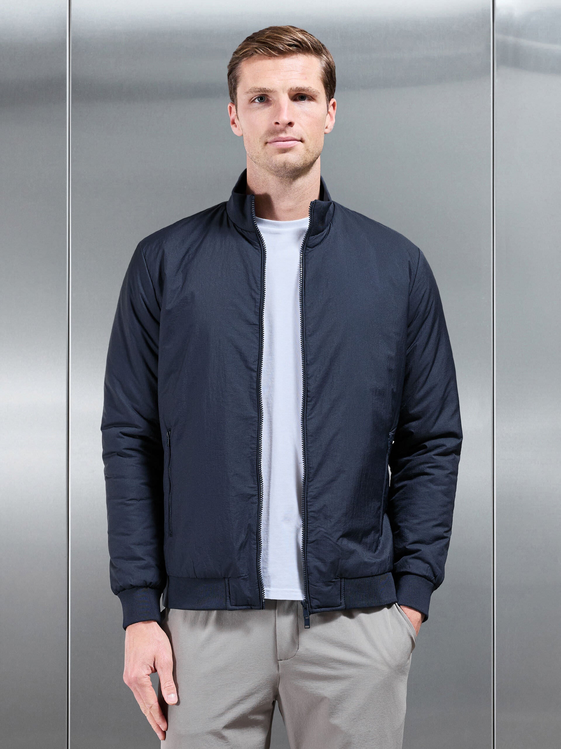 Padded Shell Funnel Neck Jacket in Navy
