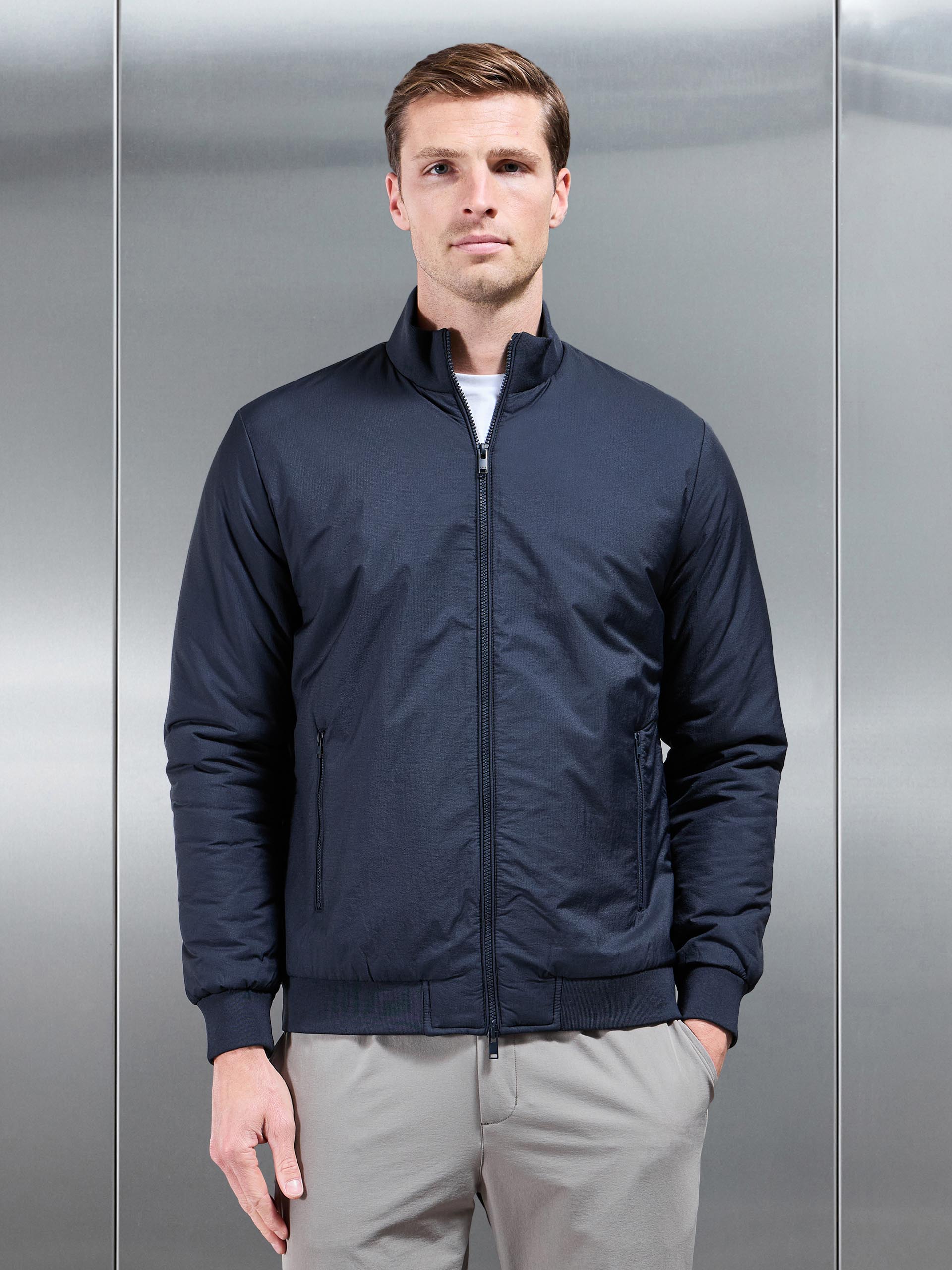 Padded Shell Funnel Neck Jacket in Navy