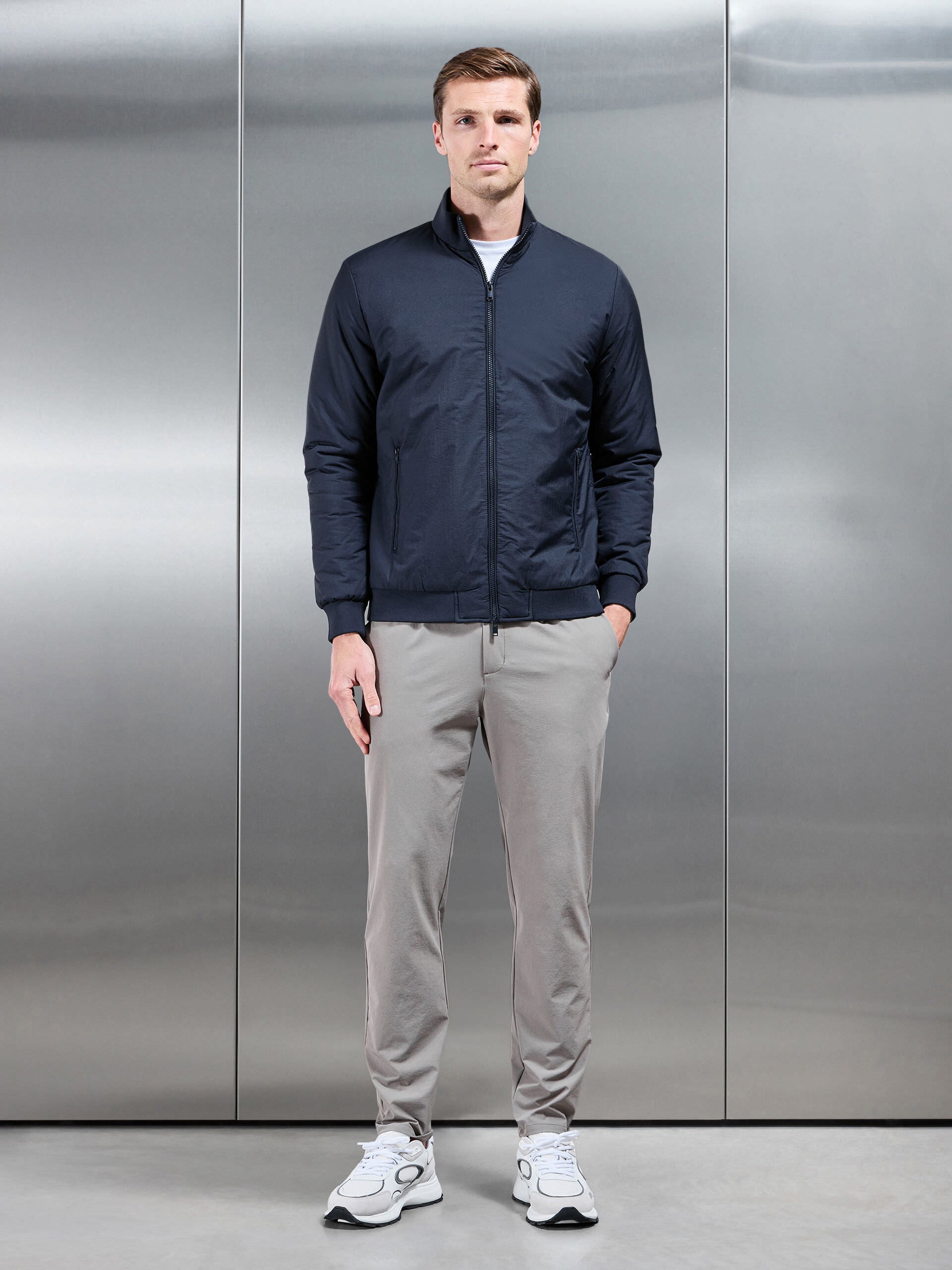 Padded Shell Funnel Neck Jacket in Navy