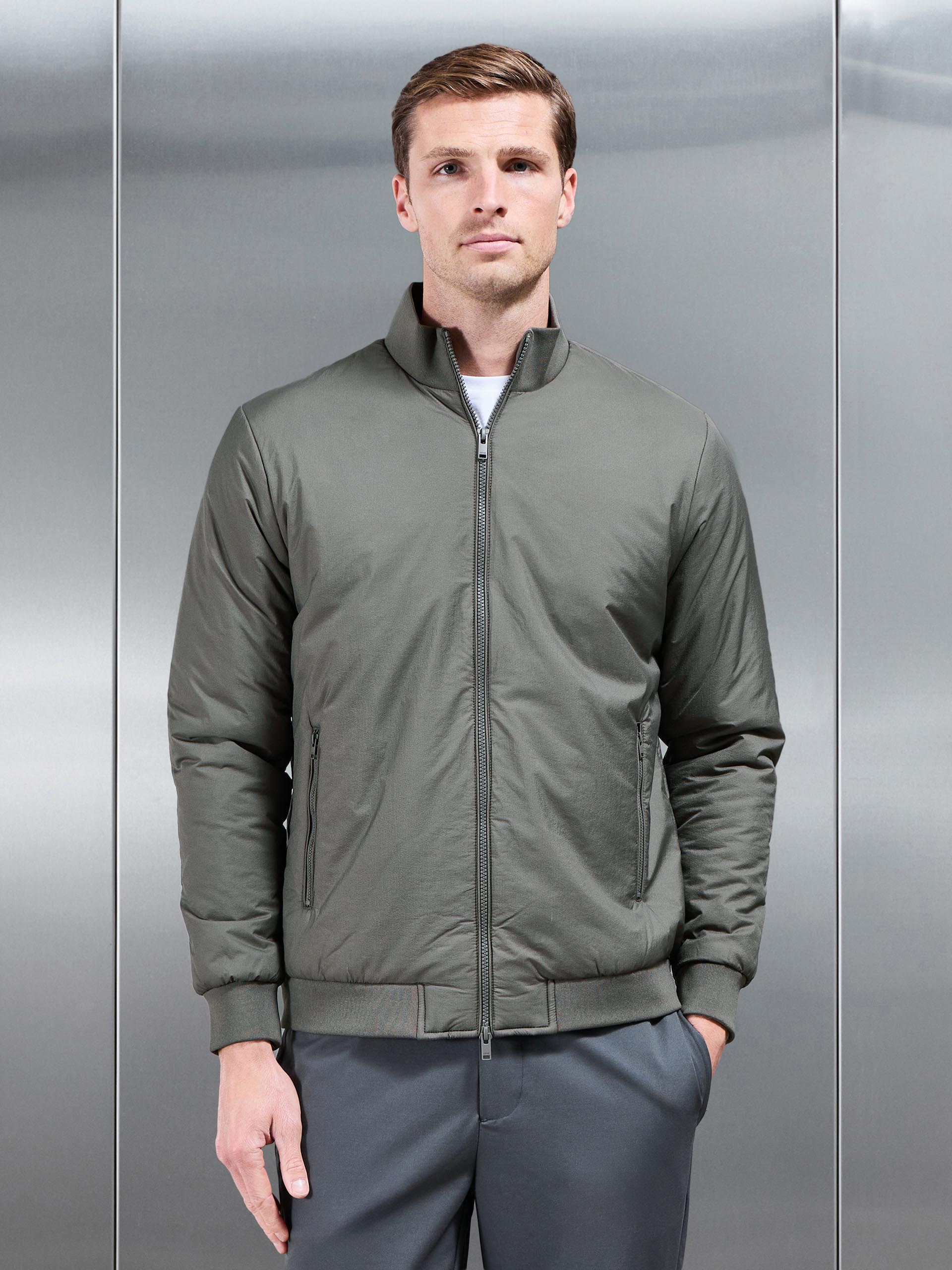 Padded Shell Funnel Neck Jacket in Olive