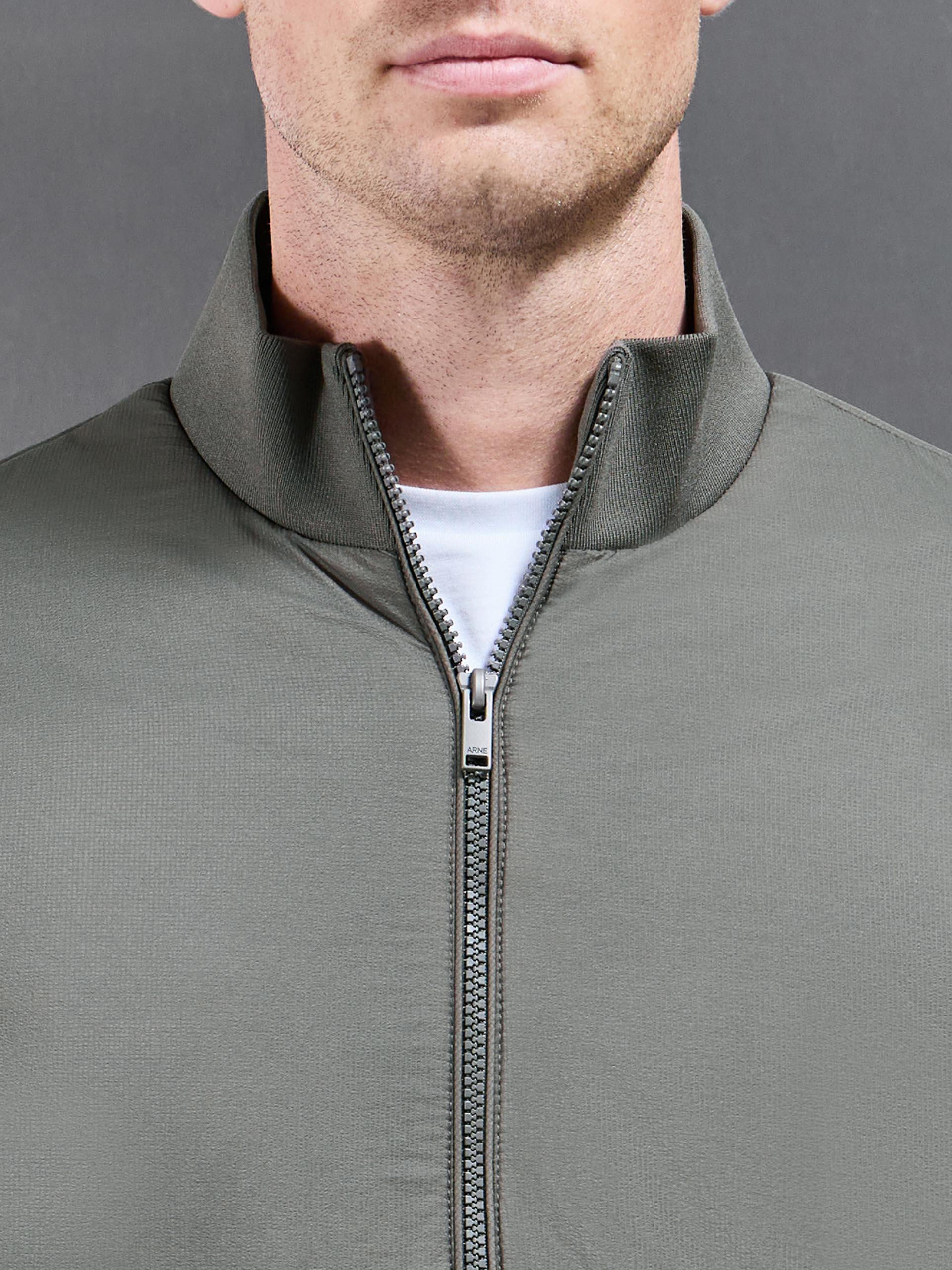 Padded Shell Funnel Neck Jacket in Olive