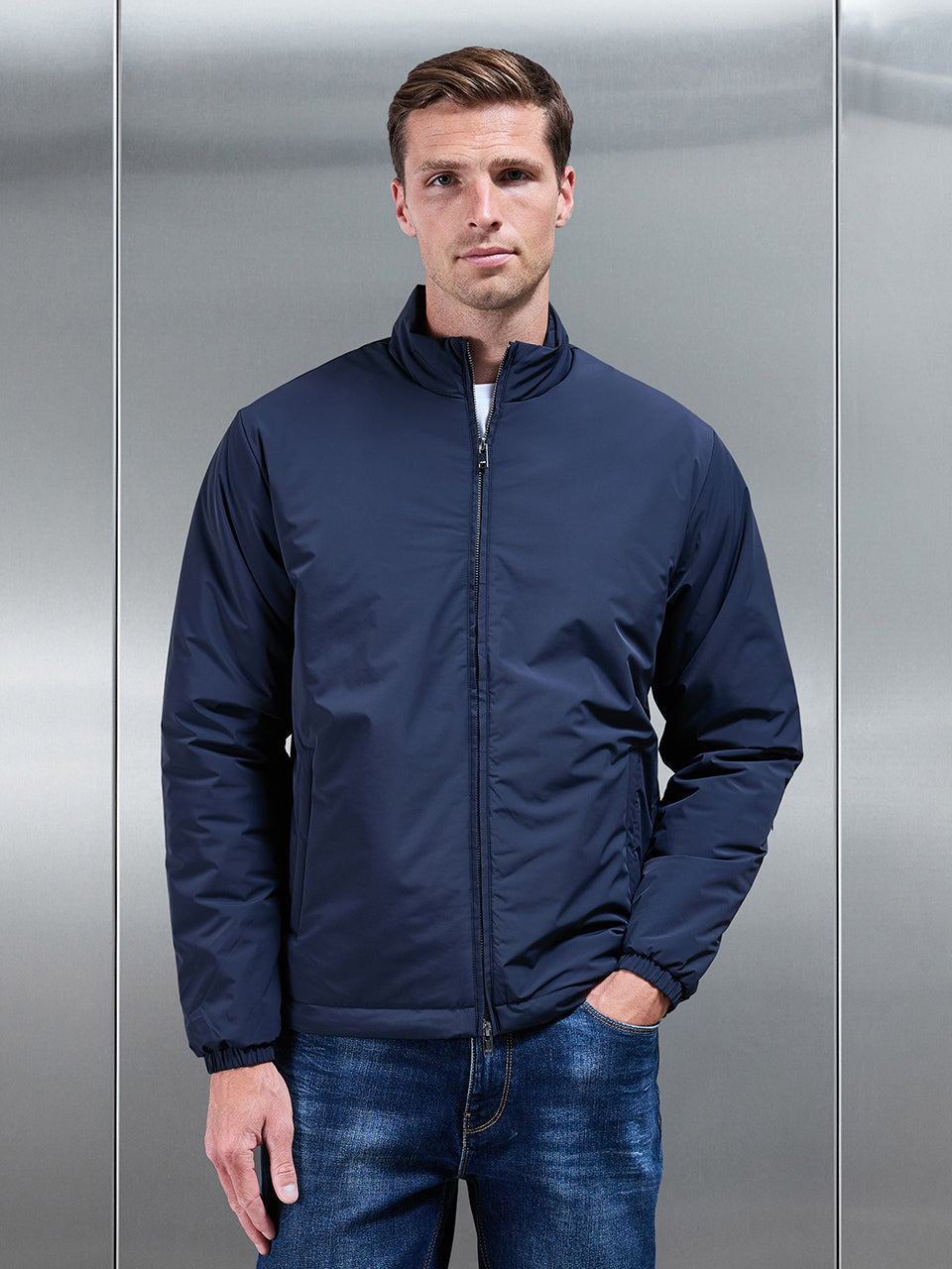 Padded Shell Zip Through Jacket In Navy ARNE AE
