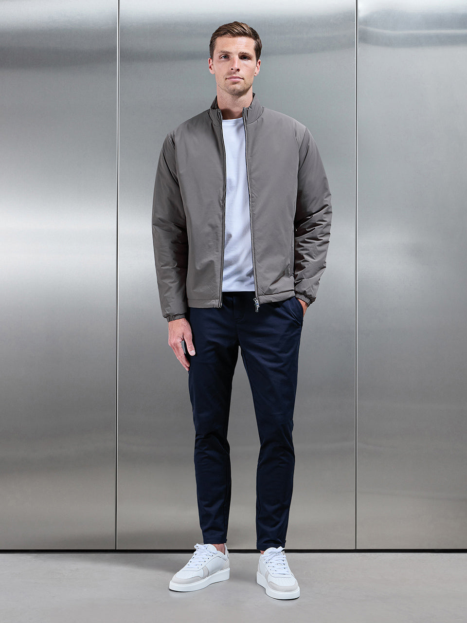 Padded Shell Zip Through Jacket in Olive