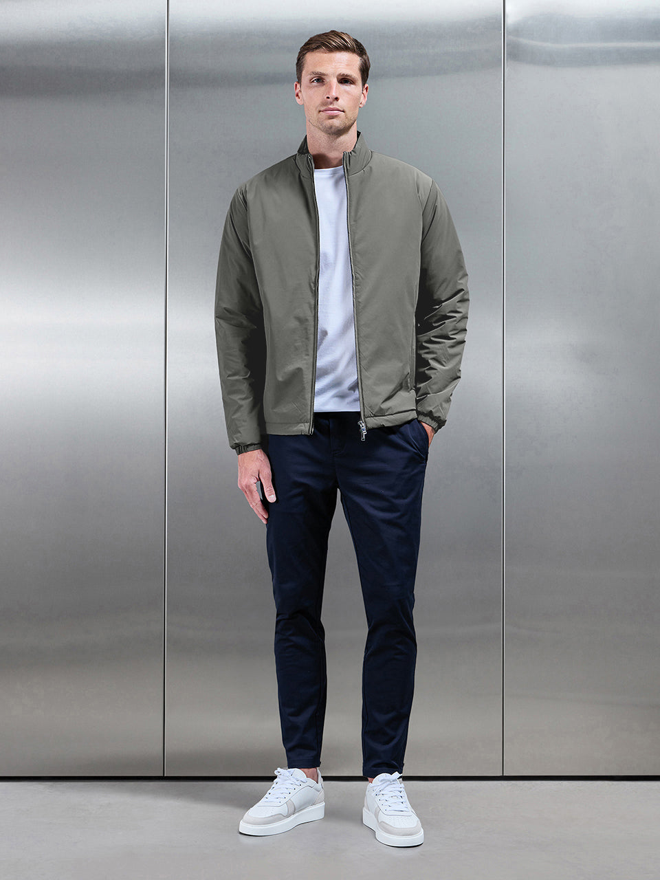 Padded Shell Zip Through Jacket in Olive