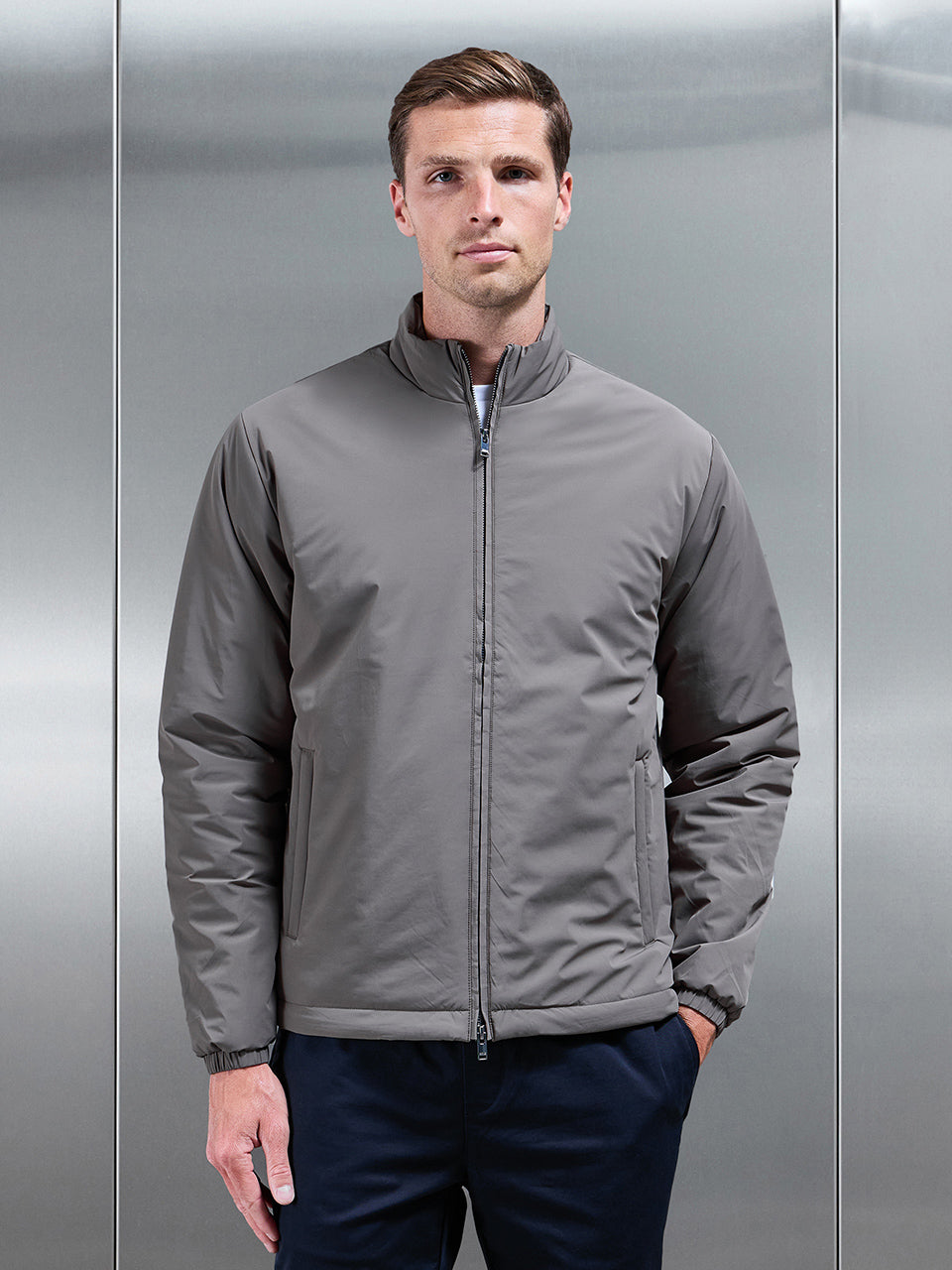 Padded Shell Zip Through Jacket in Olive